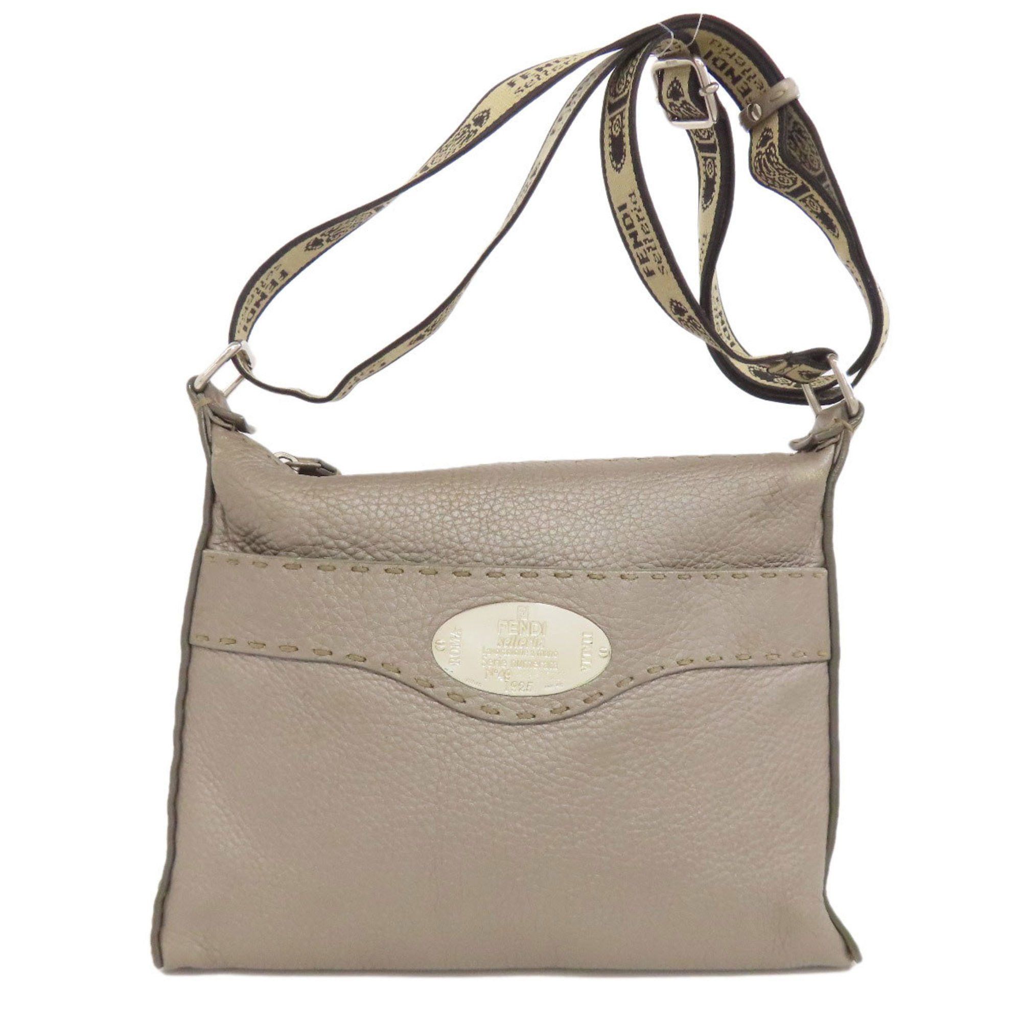 Fendi Selleria Shoulder Bag Calf Leather Women's in Grey