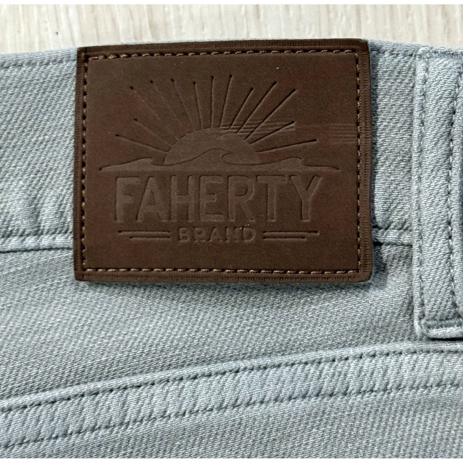 Faherty Faherty Men's 5-Pocket Pants Chino Stretch Solid Faded Olive Slate 32x31 Regular Men’s Pants Size US 32 / EU 48 - 6 Thumbnail
