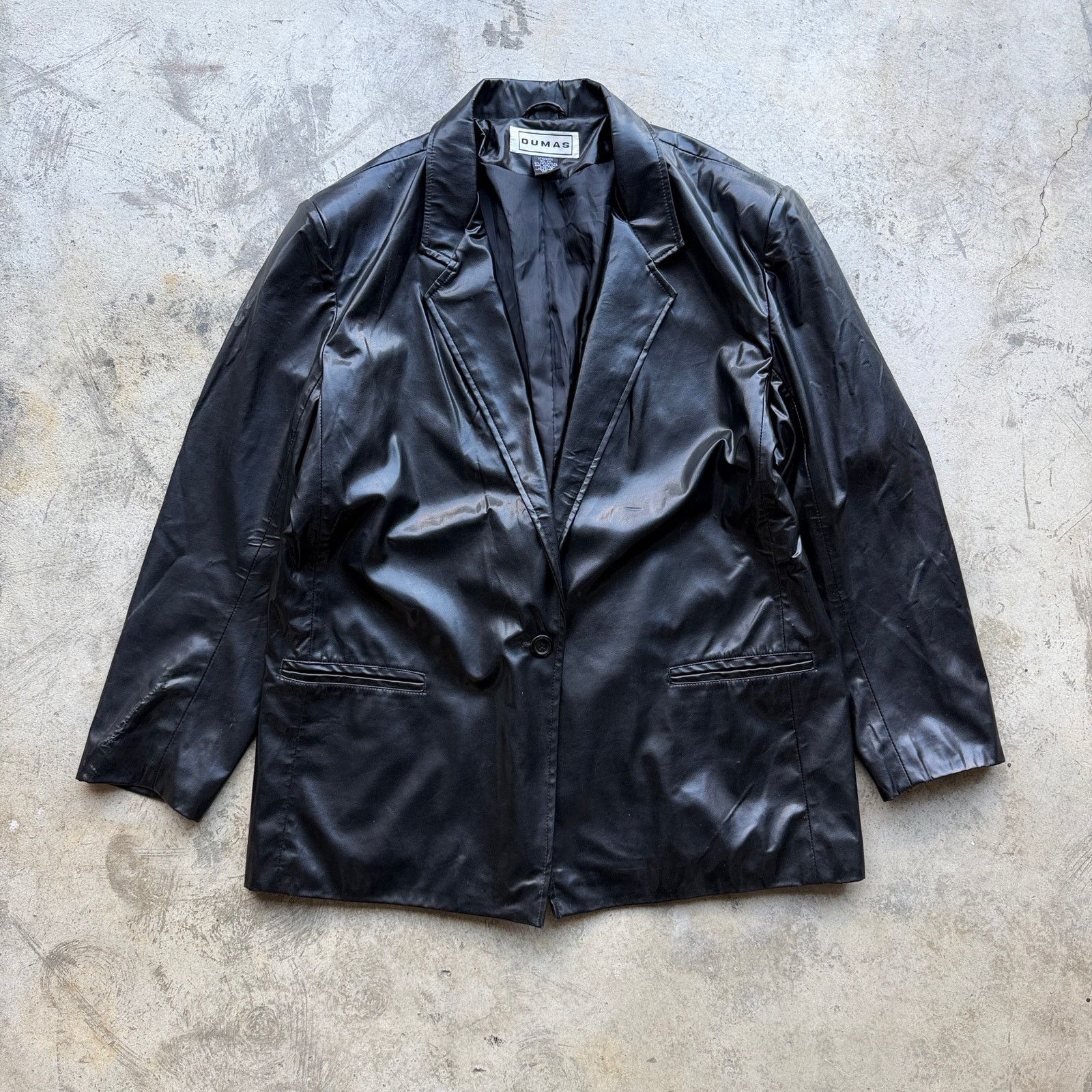 Other Vintage 90s Dumas Black Leather Blazer Jacket Minimalist Size ONE SIZE - 2 Thumbnail