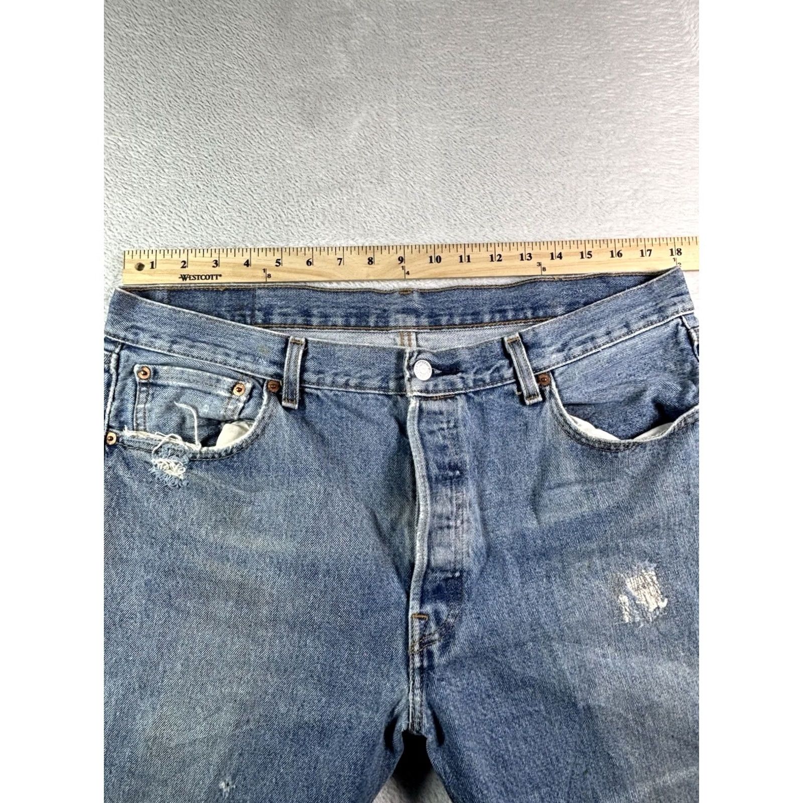 Levi's VINTAGE Levi's 501 Jeans Mens 36x30 Button Fly Distressed Denim Straight Leg Fit Stonewash Blue Size US 36 / EU 52 - 7 Thumbnail