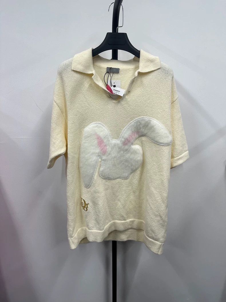 Dior Rabbit print lapel pullover short-sleeved polo shirt