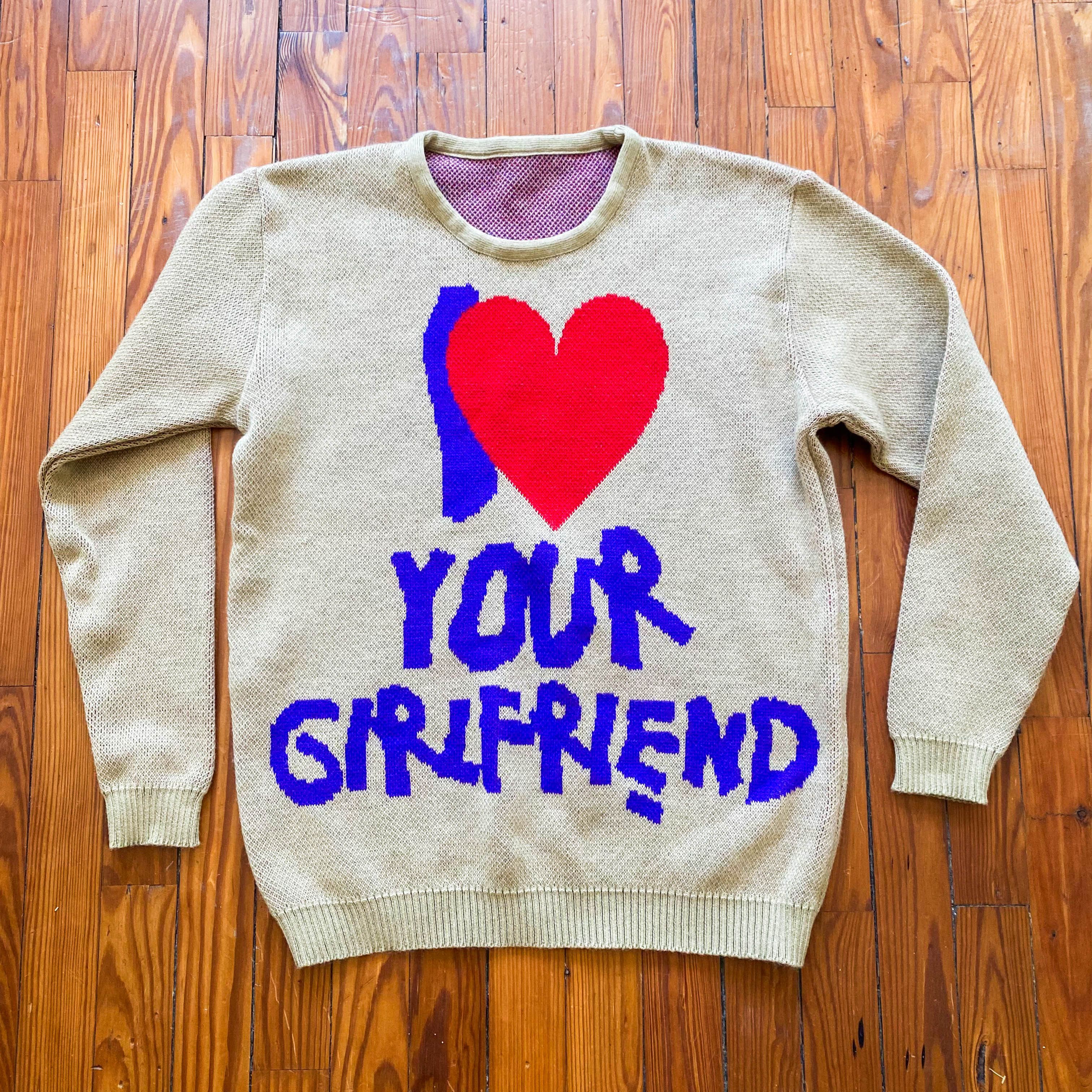 image of 'i Heart Your Girlfriend' Crewneck Sweater in Dark Kaki, Men's (Size Large)