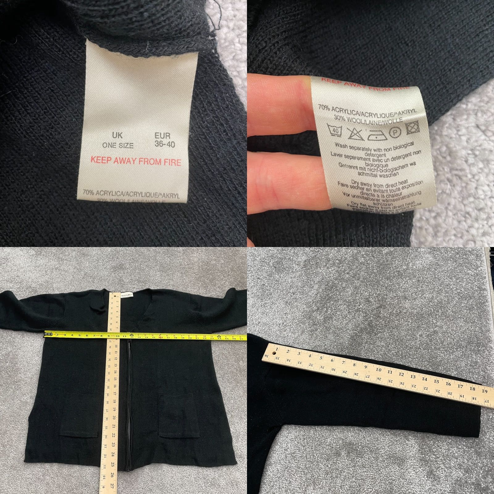 Vintage VINTAGE? No. Just Charlot Halton Full Zip Sweater Women One Size Black Acrylic Wool Knit Size ONE SIZE - 8 Thumbnail