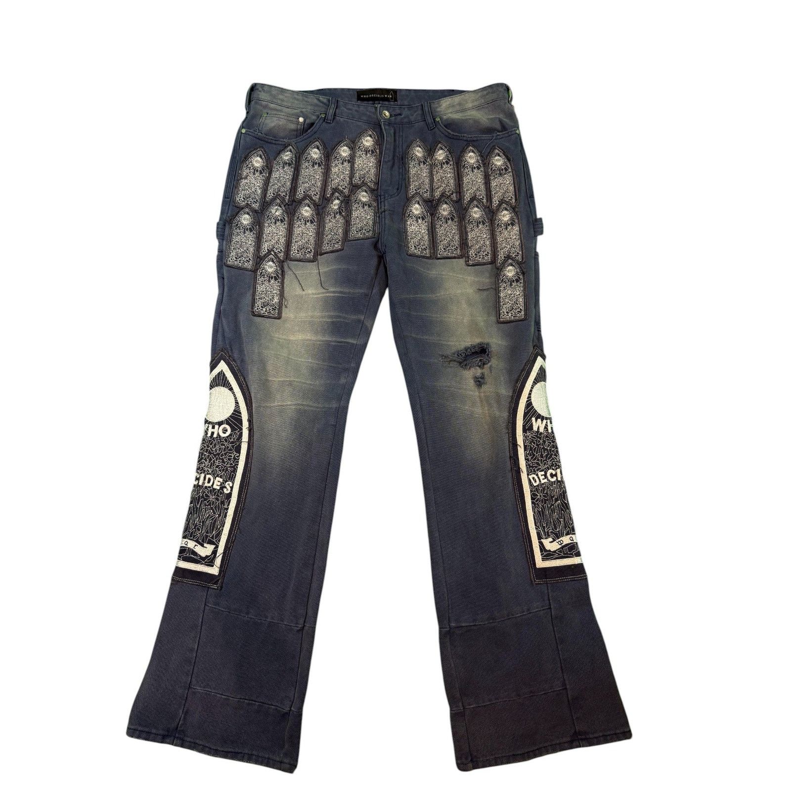 Who Decides War WDW Patched Arch Embroidered Navy Blue Jeans Size US 36 / EU 52 - 1 Thumbnail