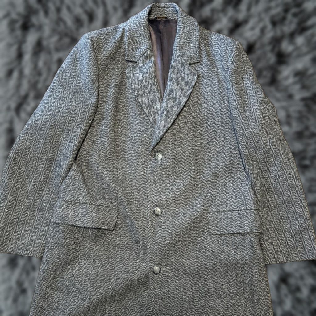 London Fog VINTAGE London Fog Overcoat Men 42L Tweed Herringbone Wool Heavy Academia Trench USA Coat Long 80s 90s College Preppy Wool Black Gray Mens Size US S / EU 44-46 / 1 - 1 Thumbnail