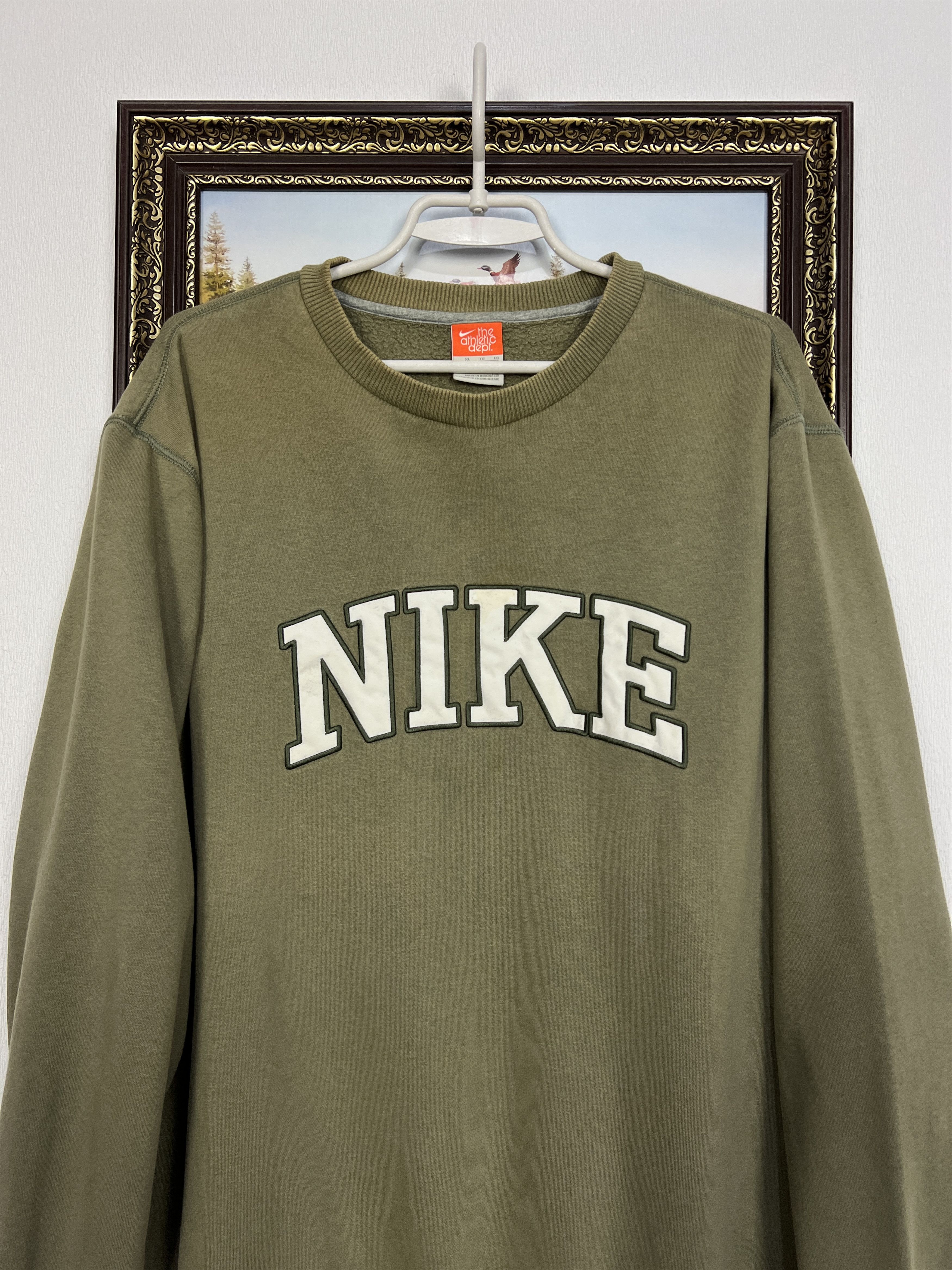 Nike Vintage Big Logo Spell Out Swoosh Sweatshirt Khaki Crewneck Size US XL / EU 56 / 4 - 2 Thumbnail