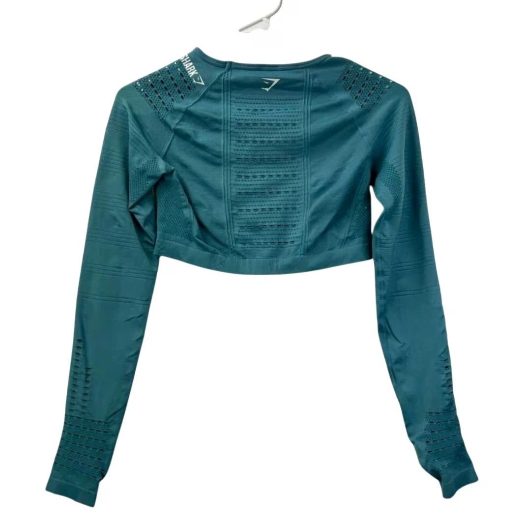 Gymshark Gymshark Crop Top Womens XS Teal Blue Flawless Knit Long Sleeve Thumbhole Size XS / US 0-2 / IT 36-38 - 6 Thumbnail