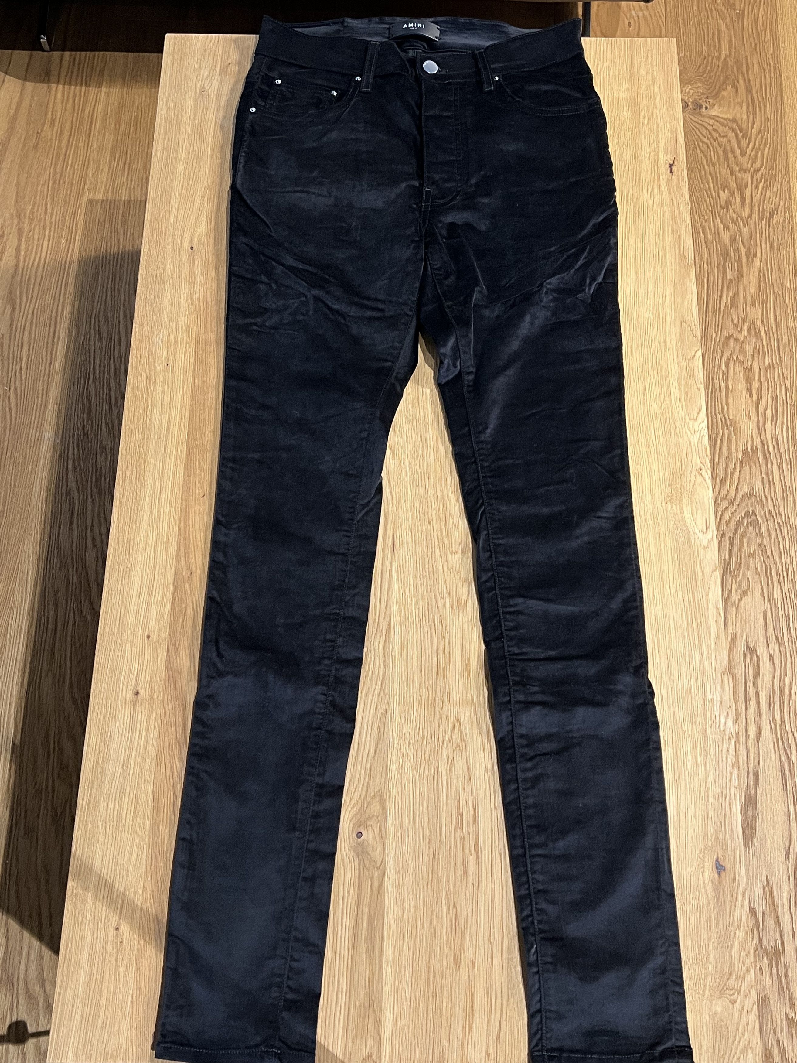 Image of Amiri Velour Skinny Stack Jeans in Black, Men's (Size 31)