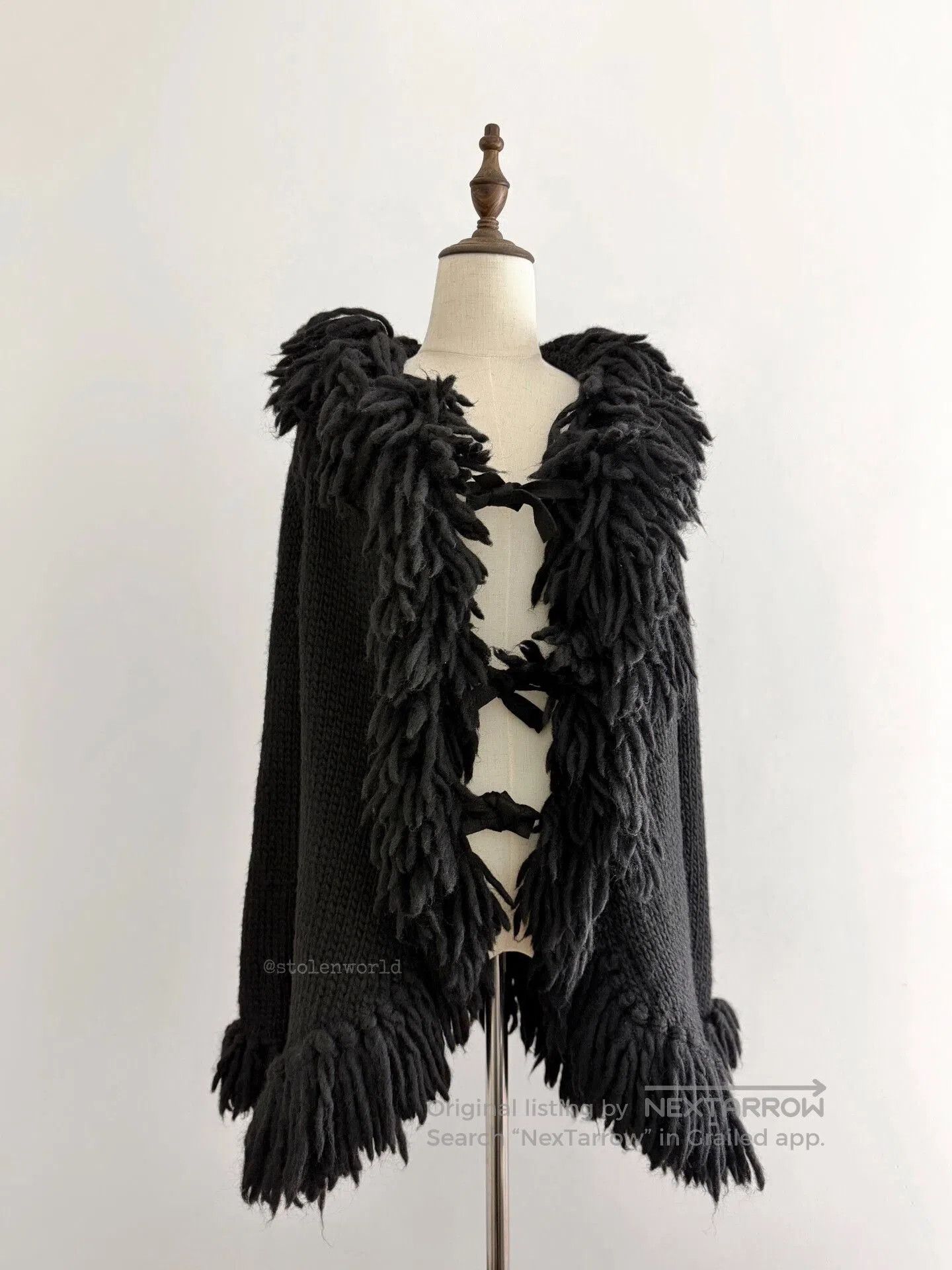 Y's black woolen knitted cardigan with fringe. Size S / US 4 / IT 40 - 3 Thumbnail