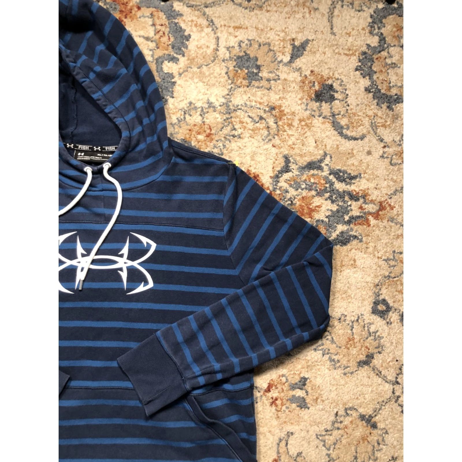 Under Armour Under Armour Hoodie Mens XL Blue Striped FISH Loose Pullover Sweatshirt Logo Size US XL / EU 56 / 4 - 4 Thumbnail