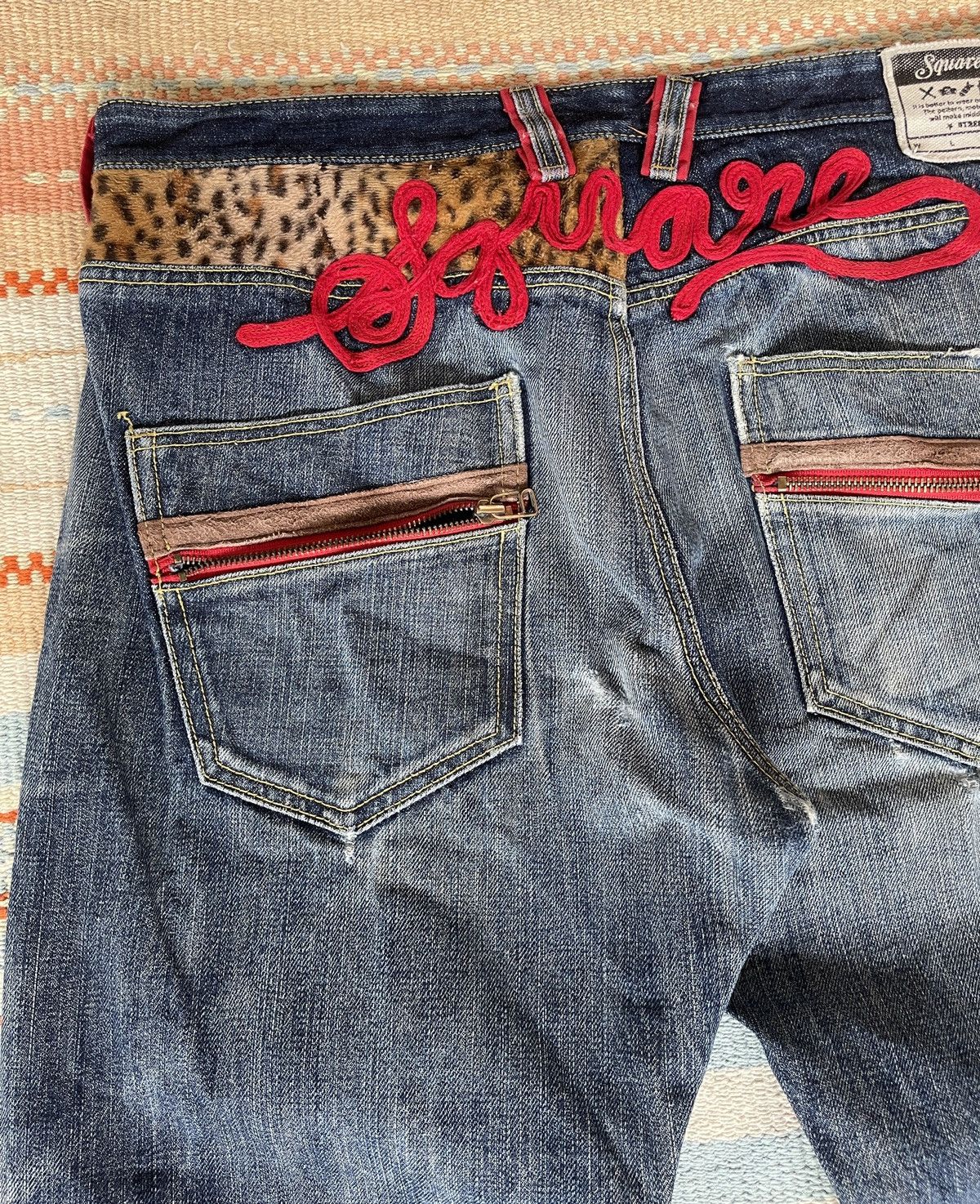 If Only Was True Very rare🔥SQUARE DARK🔥Embroidery Selvedge Distressed Jeans Size US 35 - 17 Thumbnail