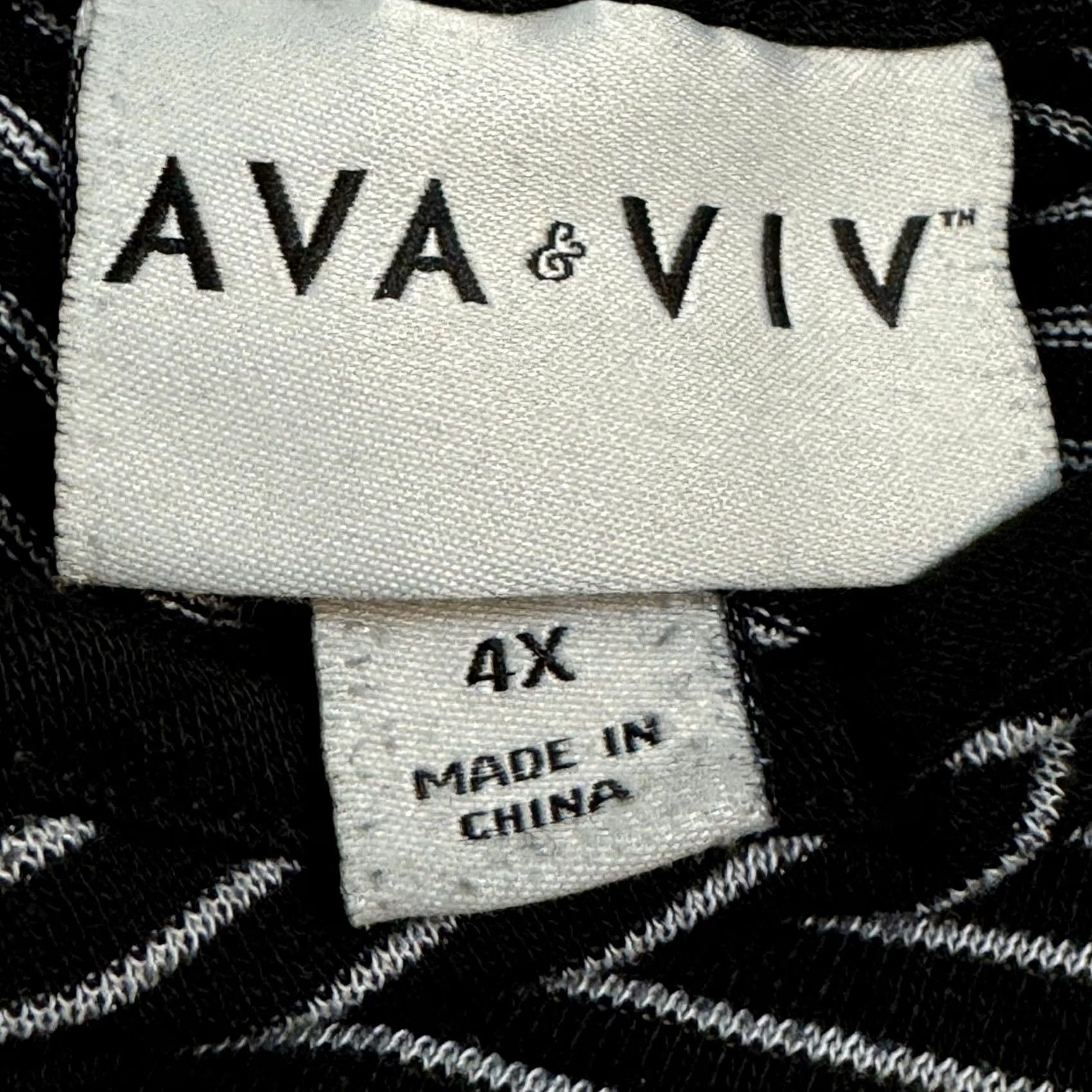 Vintage Ava & Viv Blouse Shirt 4X Black Striped V-Neck Knit Long Sleeve Plus Size Womens Top - Regular Fit - Machine Washable - All Seasons - Bohemian Classic Size XXL / US 16-18 / IT 52-54 - 4 Thumbnail