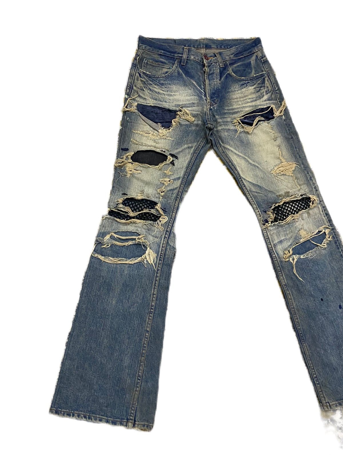 Japanese Brand FLARE Japan Brand Patchwork Tetei Ripped Design Size US 29 - 3 Thumbnail