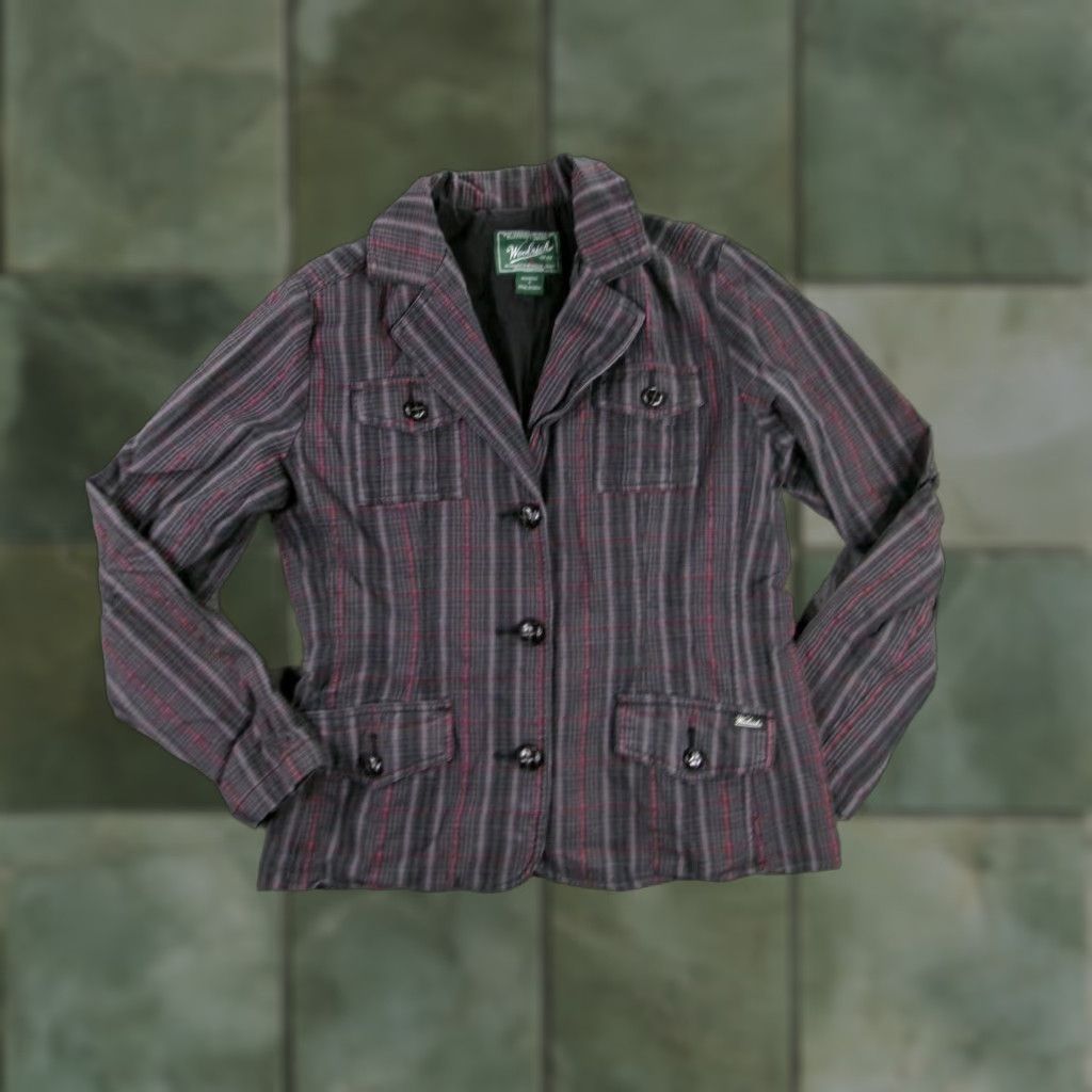 VINTAGE Woolrich Jacket Womens Small Black Red Plaid Outdoor Grunge Logo