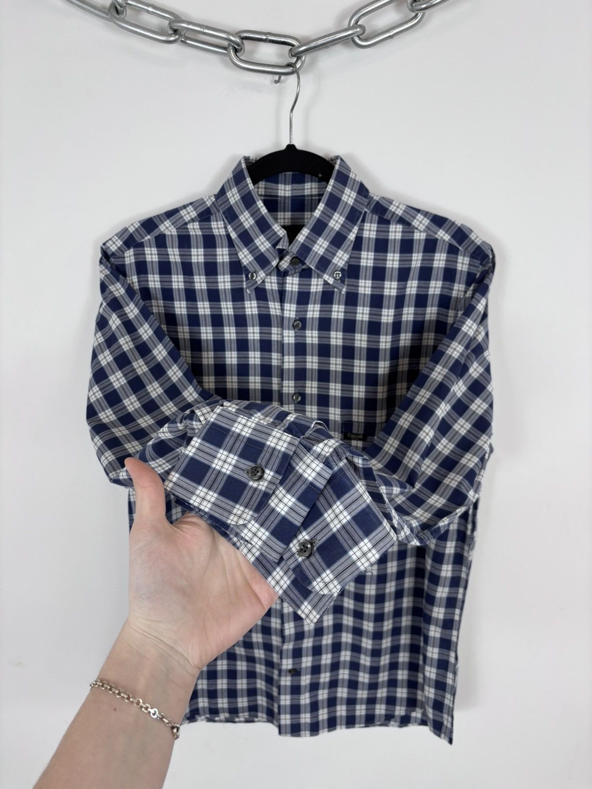 Just Cavalli Just Cavalli Race Men’s Blue Checkered Long Sleeve Shirt Size US M / EU 48-50 / 2 - 7 Thumbnail