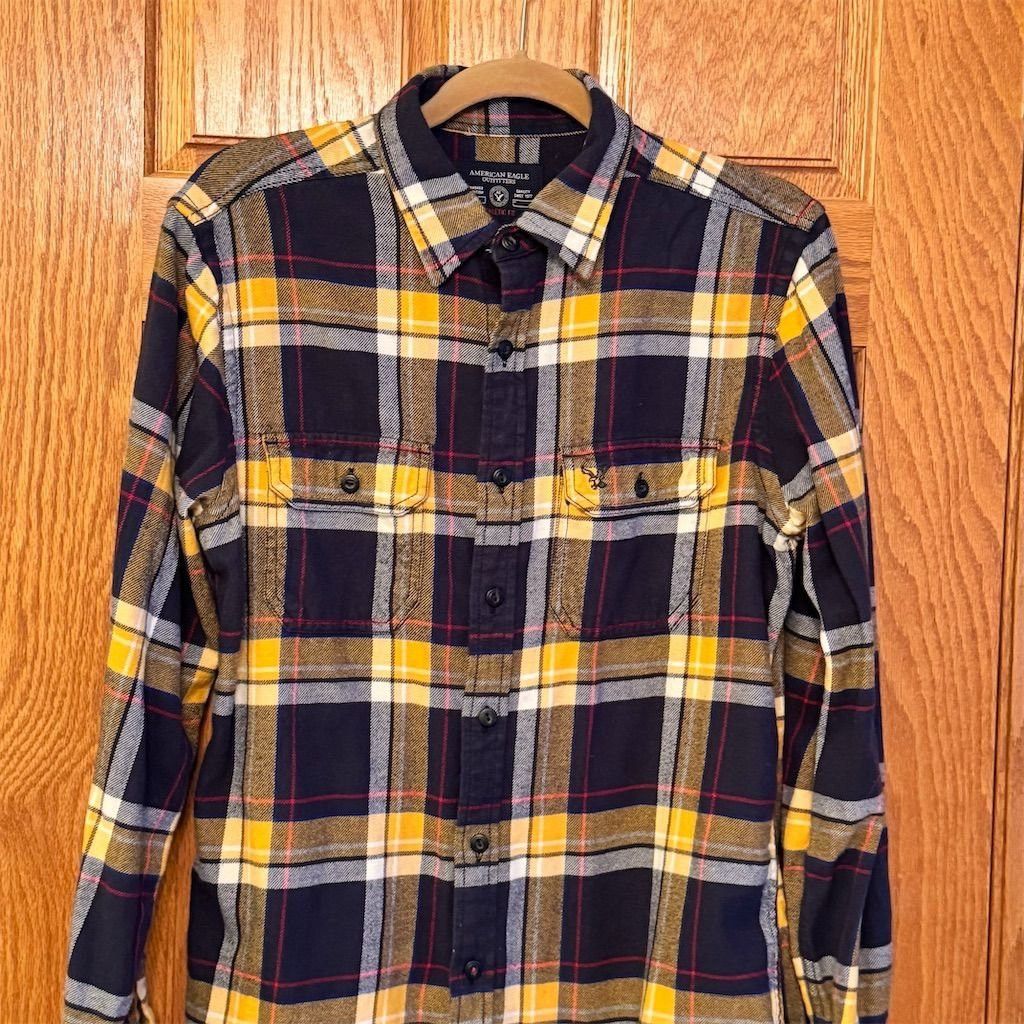American Eagle Outfitters American Eagle Women's Plaid Flannel Shirt M Long Sleeve Bu Size M / US 6-8 / IT 42-44 - 2 Thumbnail