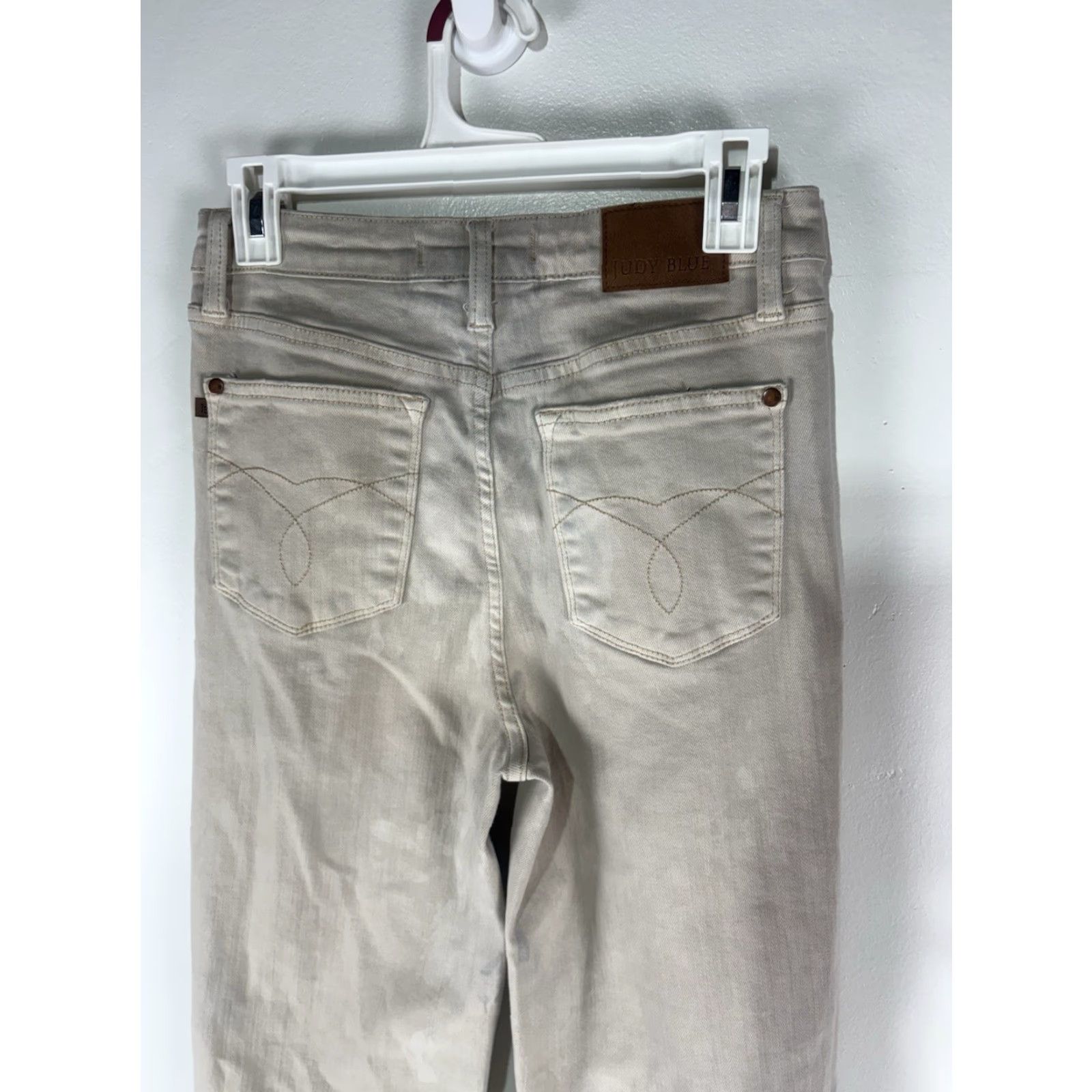 Vintage Judy Blue Jeans Beige Wash Distressed Wide-Leg Womens 27 Jeans Wide-Leg 5-Pocket Denim Cotton Polyester Spandex Retro Bohemian Hipster Size 27" / US 4 / IT 40 - 6 Thumbnail