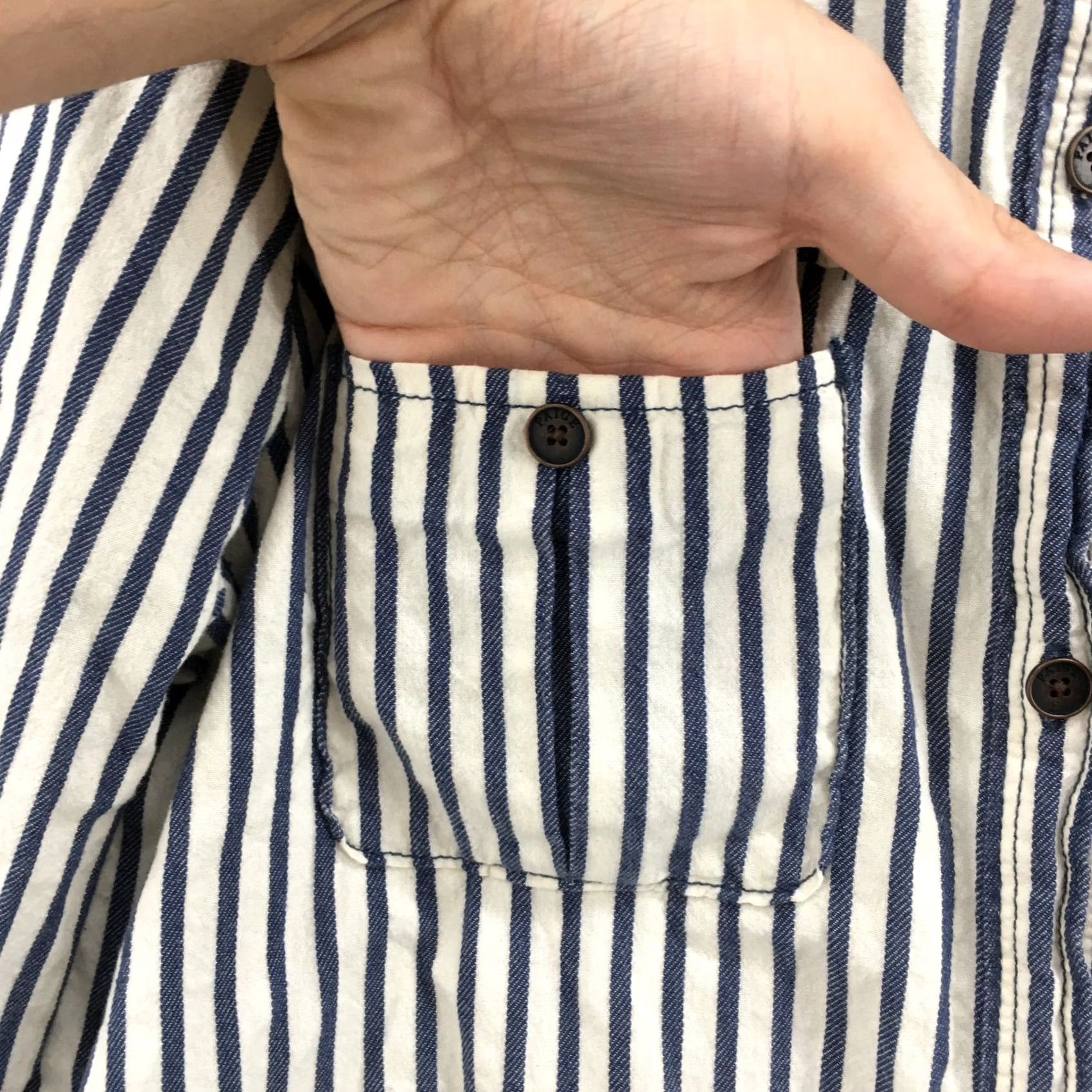 Paige Paige Long Sleeve Shirt Mens L Blue White Striped Button Down Front Pockets - China Size L Size US L / EU 52-54 / 3 - 7 Thumbnail