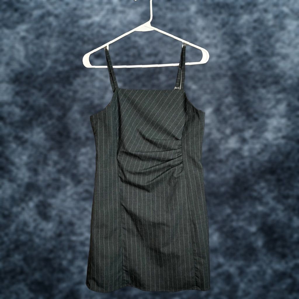 Vintage VINTAGE GU Pinstriped Sleeveless Mini Dress With Adjustable Straps Side Shirring Size S / US 4 / IT 40 - 1 Thumbnail