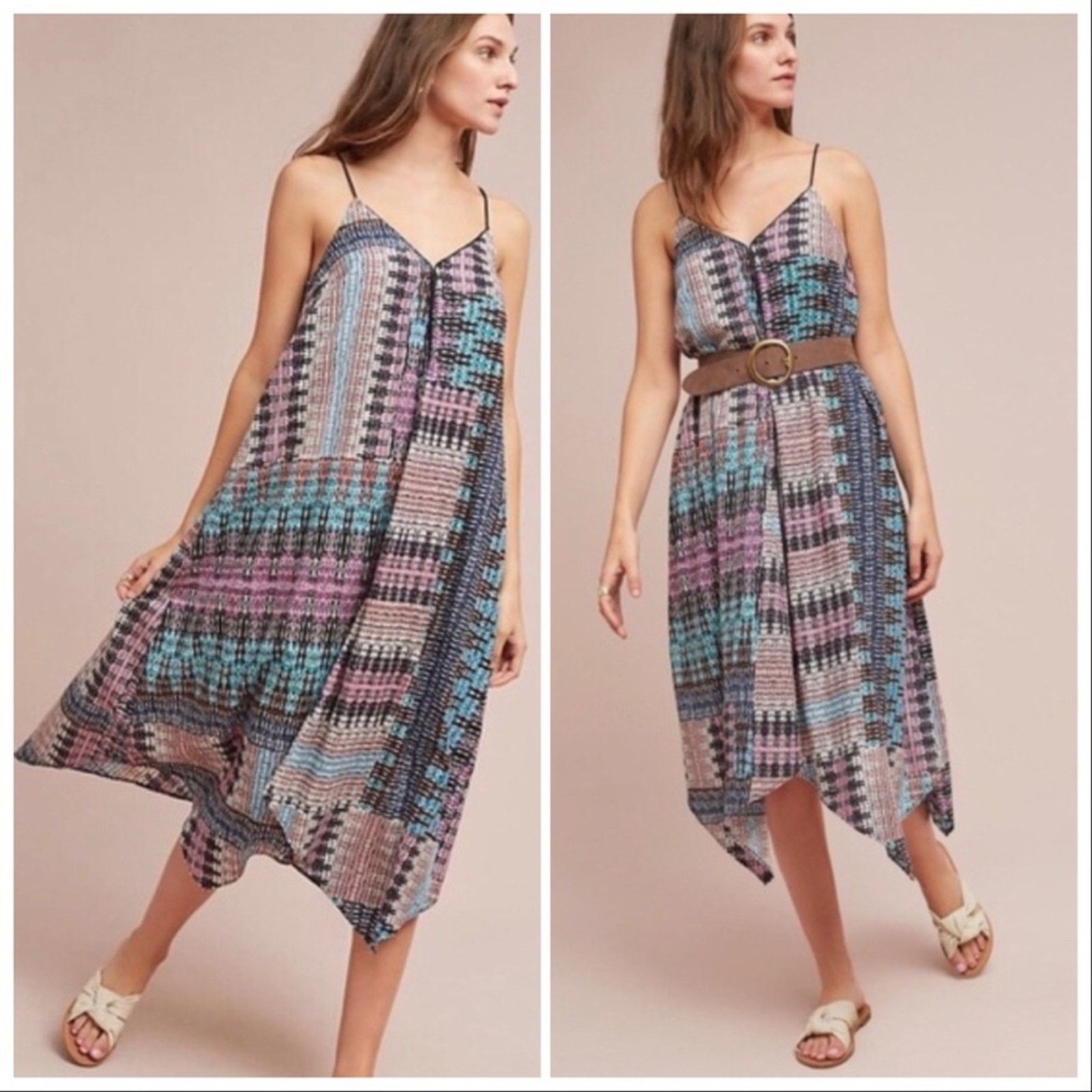 Anthropologie ANTHROPOLOGIE AKEMI KIM Navy Blue Purple Tank Tie Midi Dress Size XS / US 0-2 / IT 36-38 - 5 Thumbnail
