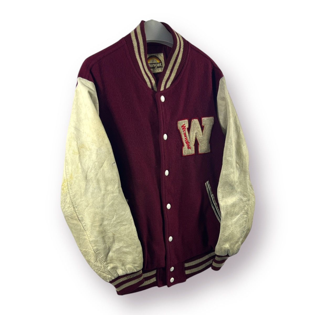 Vintage 🔥 Vtg 90's japan Wrangler Leather Sleeves Varsity Jacket Size US S / EU 44-46 / 1 - 3 Thumbnail