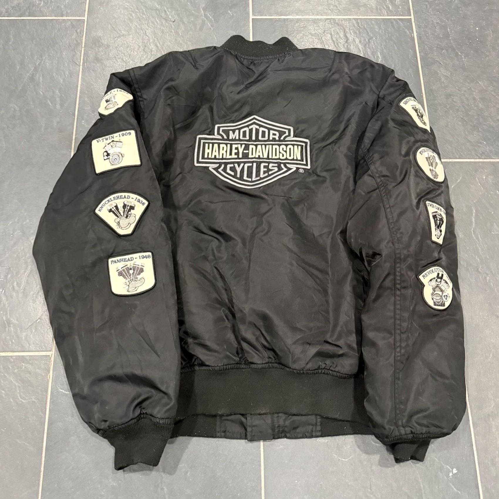 Harley Davidson VTG Harley-Davidson Jacket Windbreaker Bomber Patch Small Hole Men's S Black Size US S / EU 44-46 / 1 - 2 Thumbnail