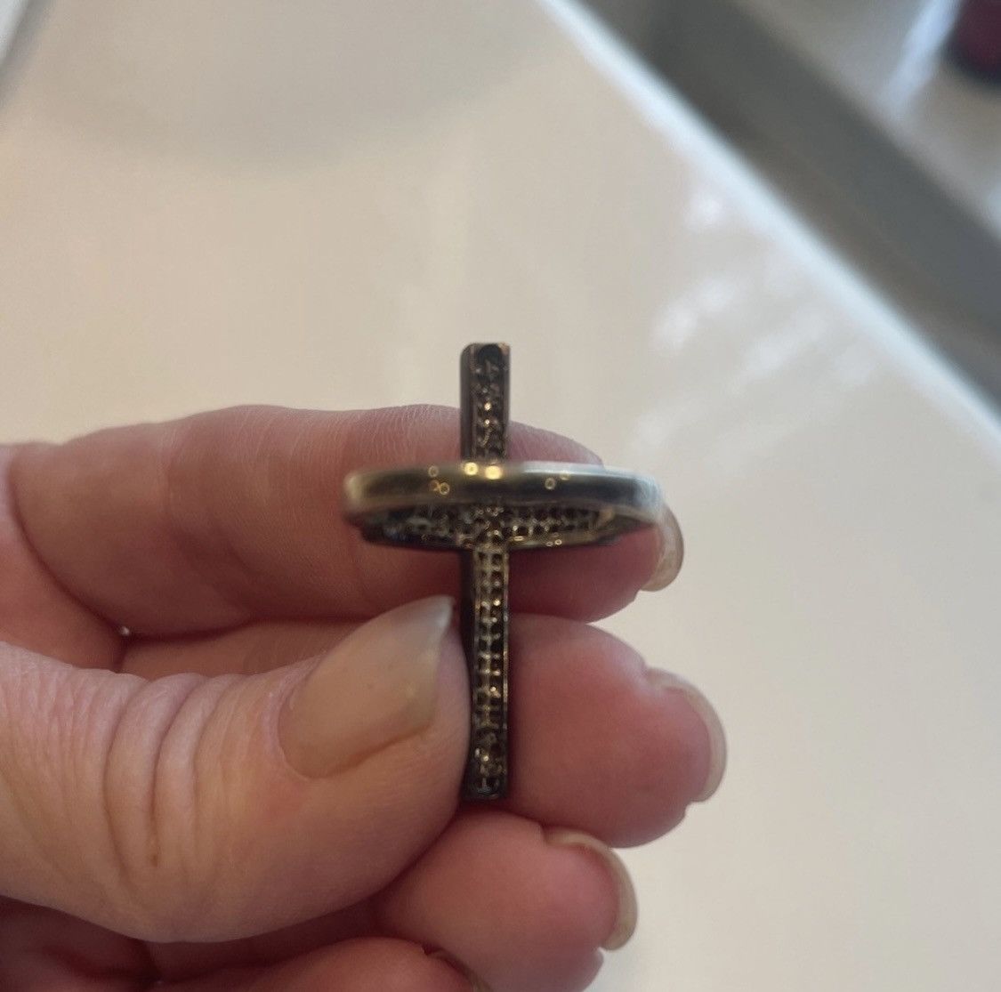 Other Elegant Silver Vintage Diamond Cross Ring Size ONE SIZE - 2 Thumbnail