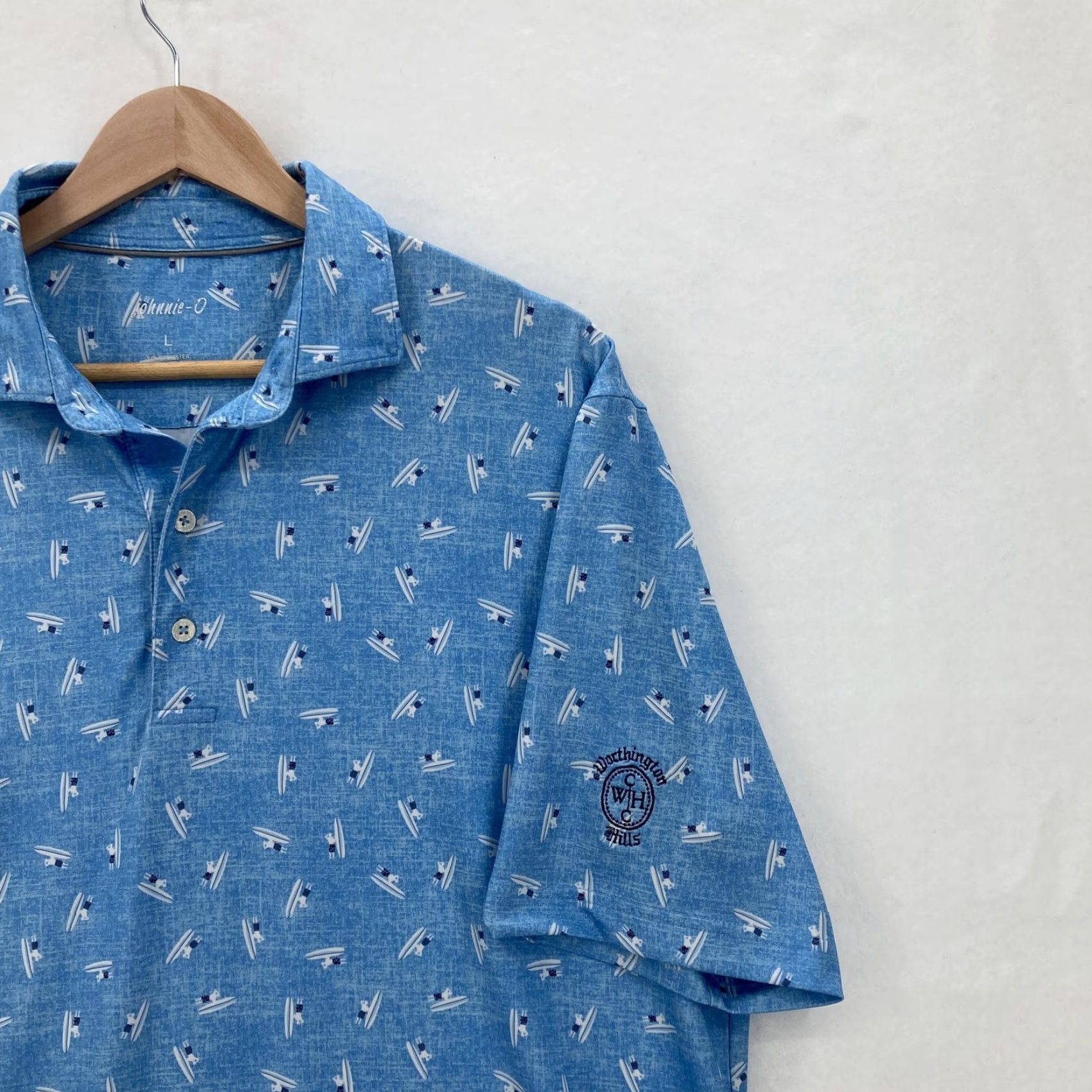 johnnie-O johnnie-O Polo Shirt Mens Large Blue Nautical Boat Print Performance Stretch Shirt Size US L / EU 52-54 / 3 - 2 Thumbnail