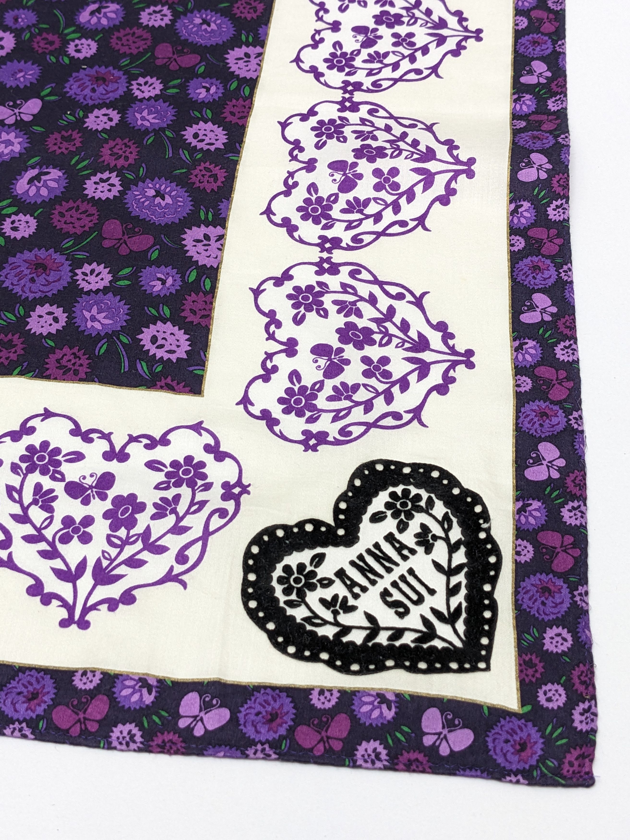 Anna Sui Anna Sui Purple Floral & Butterfly Heart Motif Handkerchief Size ONE SIZE - 2 Thumbnail
