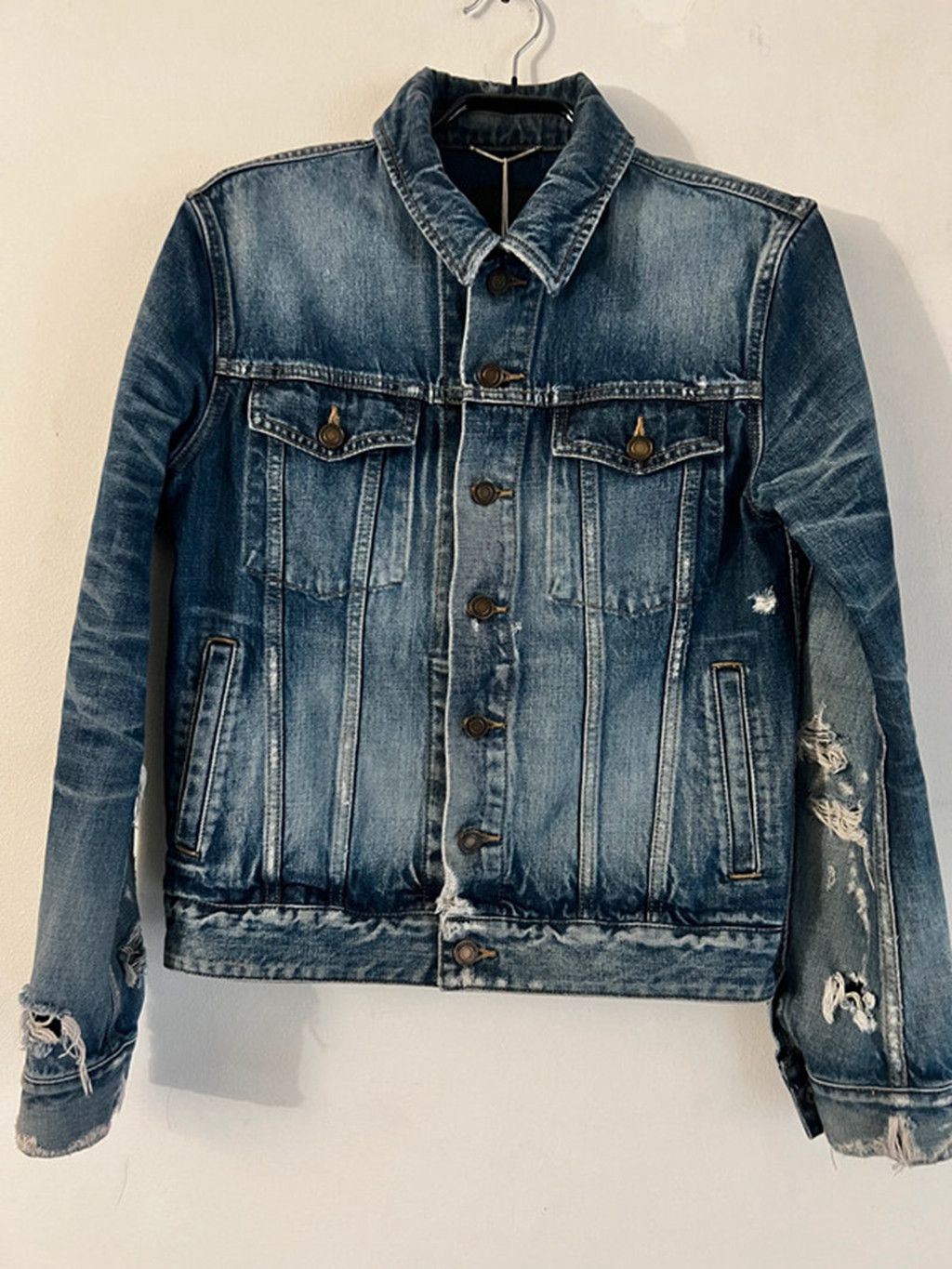 Saint Laurent Paris Distressed Denim Jacket Size US XS / EU 42 / 0 - 1 Thumbnail