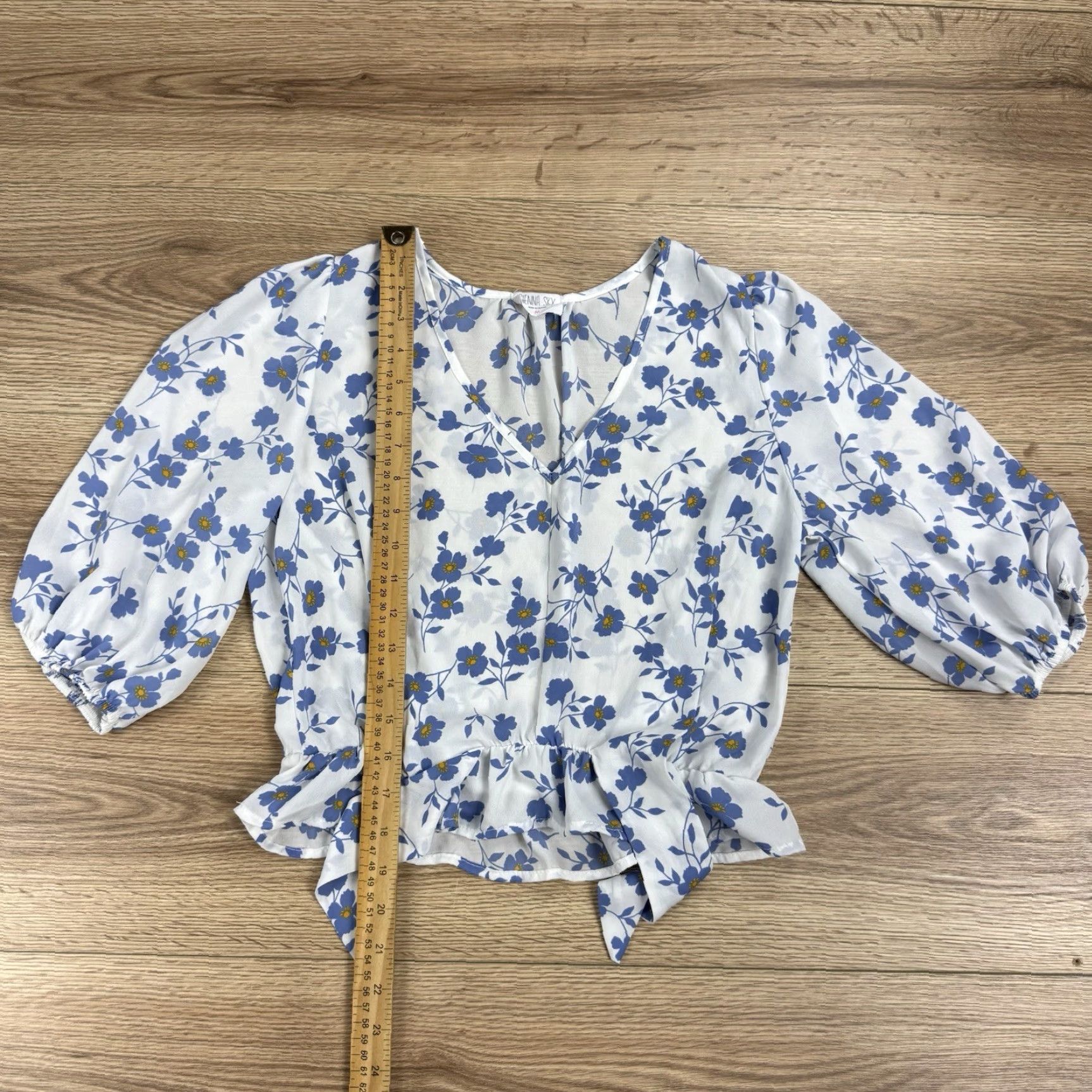 Vintage Sienna Sky Women's M White 3/4 Sleeve Floral Blouse Size M / US 6-8 / IT 42-44 - 3 Thumbnail