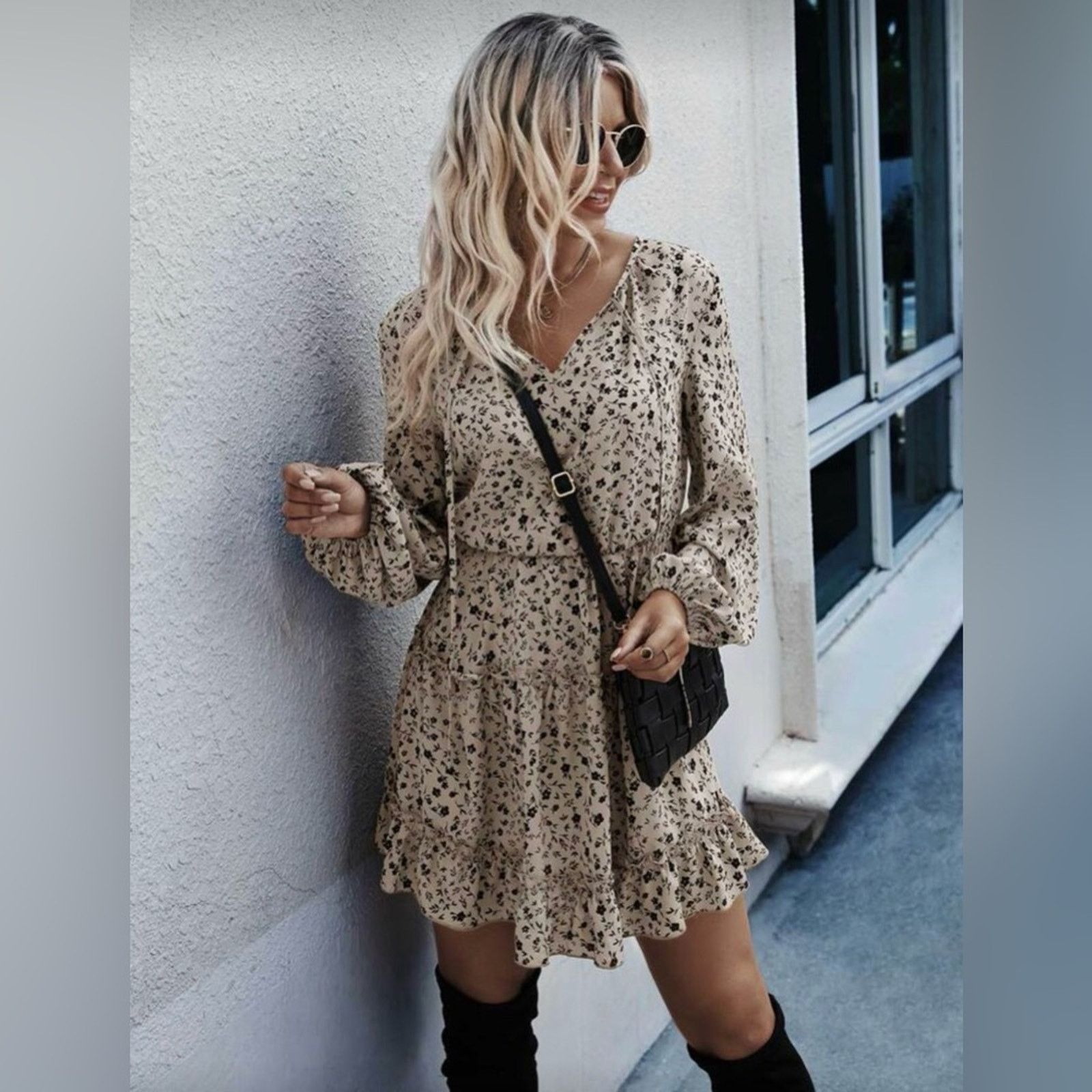 Other New Floral Beige Long Sleeve Dress size S Size S / US 4 / IT 40 - 1 Thumbnail