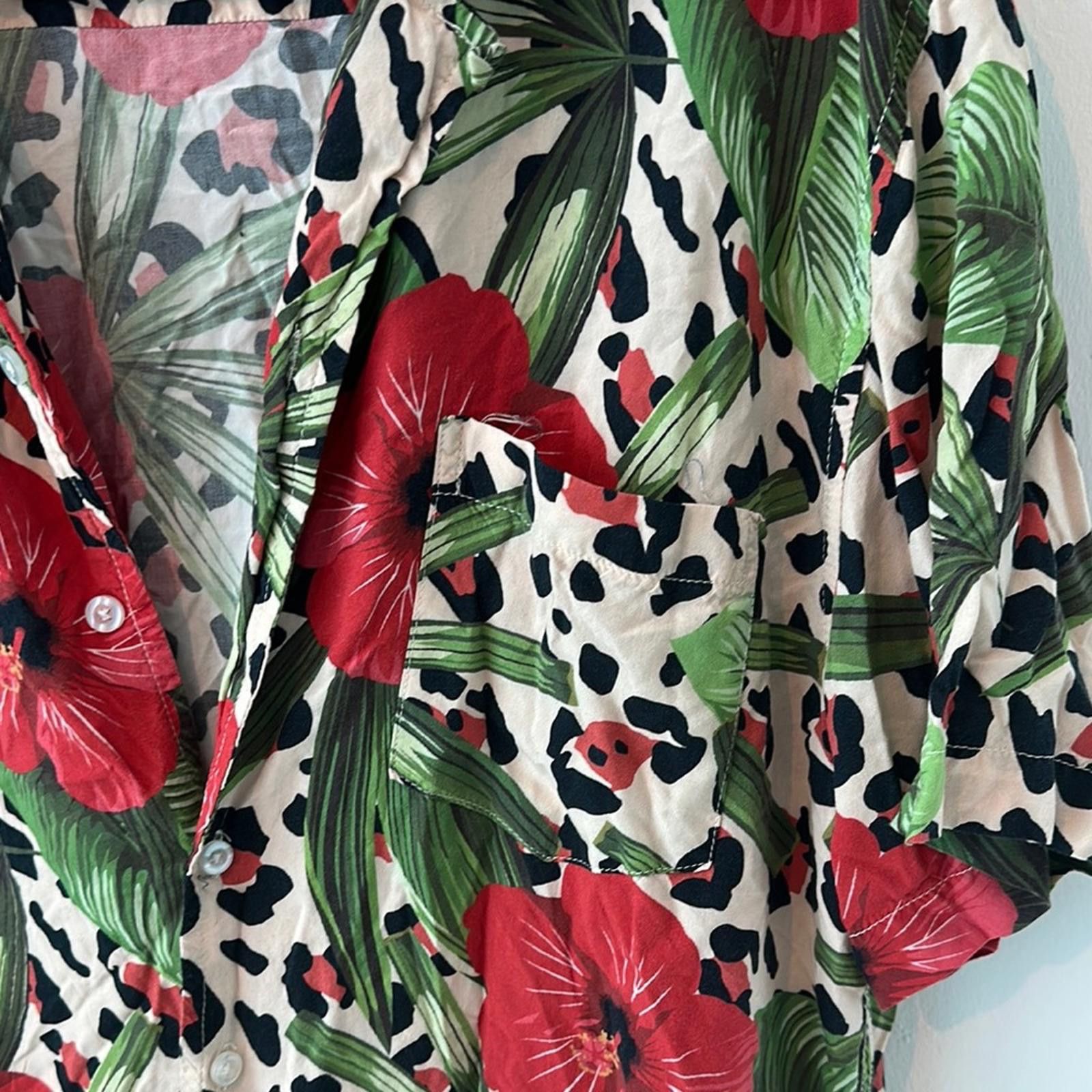 DIVINITIES Tropical Red and Green Short Sleeve Button Down Shirt Size L / US 10 / IT 46 - 3 Thumbnail