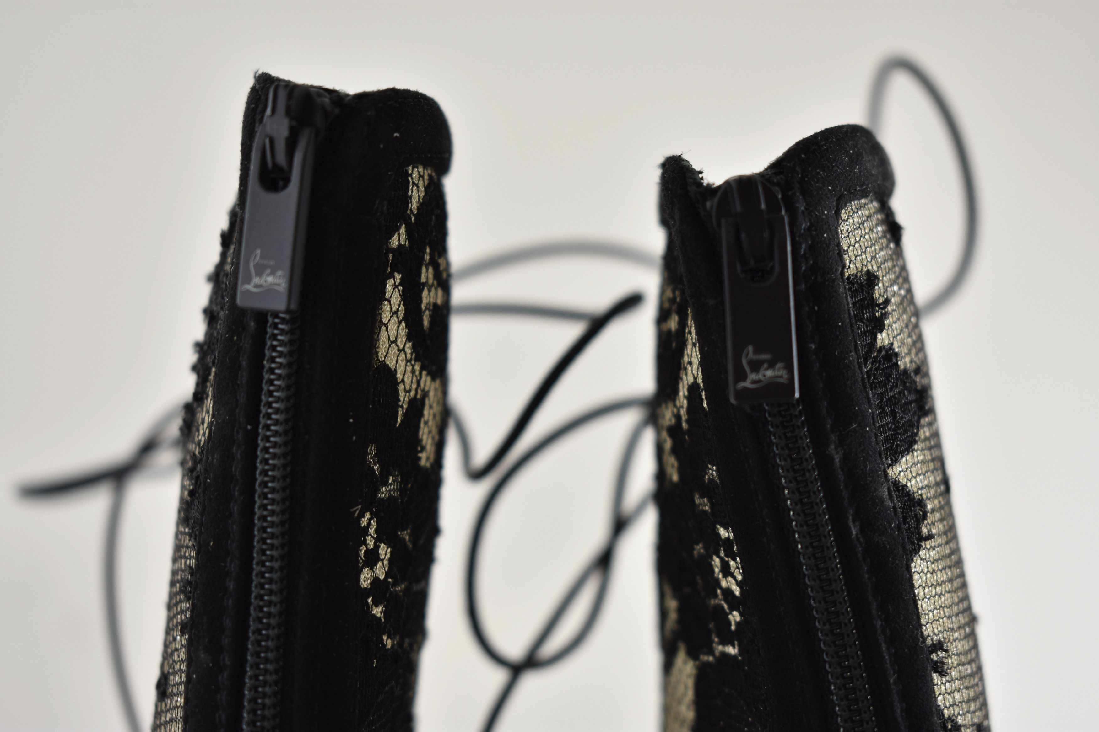Christian Louboutin KM Lace Booty 100 Black Mesh Lace Up Ankle Heel Bootie 40 Size US 10 / IT 40 - 17 Thumbnail
