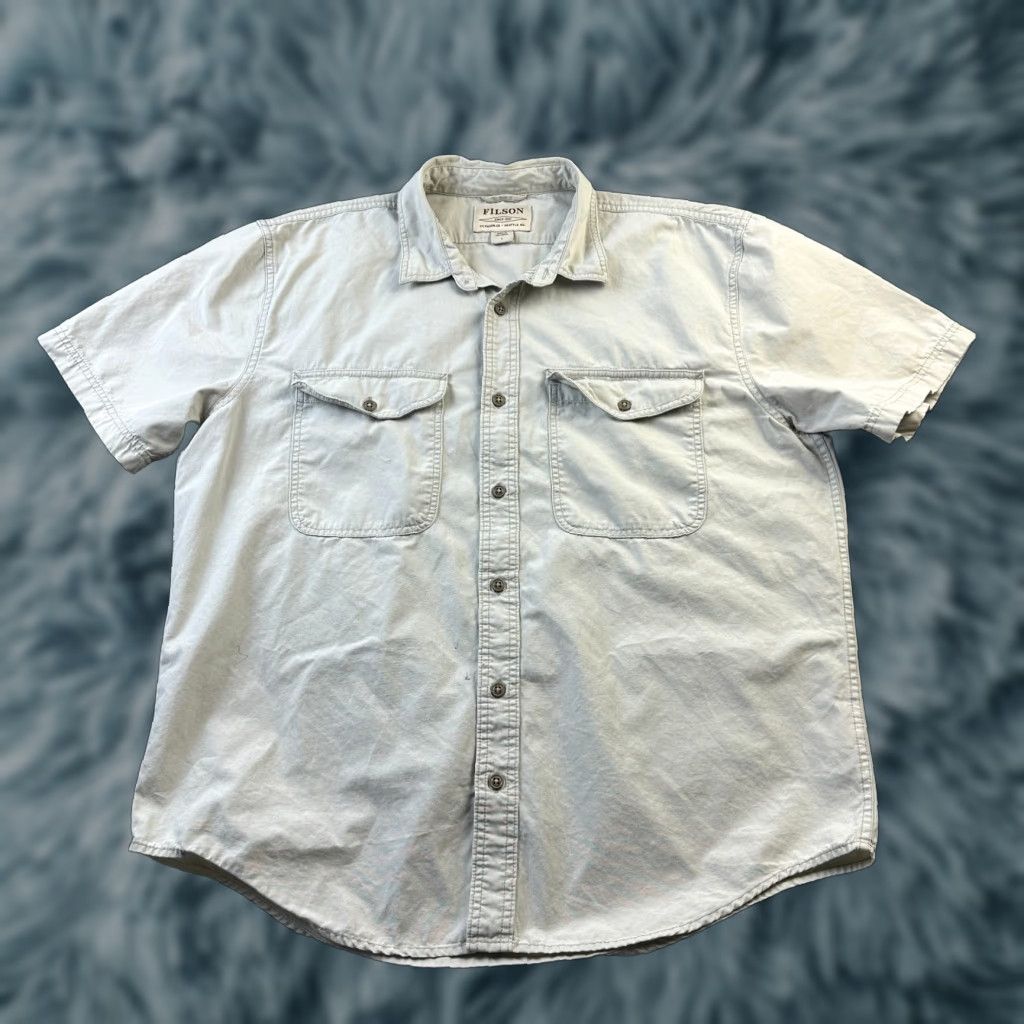 VINTAGE CC Filson Shirt Mens Large Beige Tan Safari Utility Outdoors