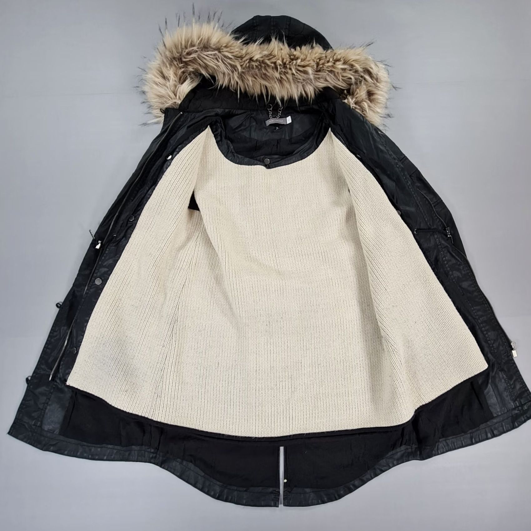 Vintage Mint Velvet Jacket Womens Black 10 UK Hooded Faux Full Cotton Parka Long Zip Pockets Wind-Resistant Size L / US 10 / IT 46 - 7 Thumbnail