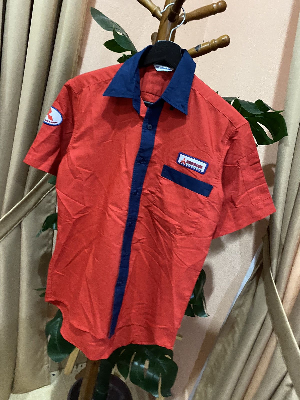 Japanese Brand × Vintage Vintage Mitsubishi Shoji Sekiyu Red and Blue Work Shirt Size US S / EU 44-46 / 1 - 2 Thumbnail