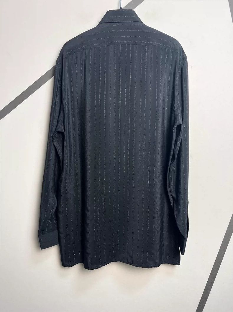 Saint Laurent Paris Saint Laurent Black Silver Striped Silk Shirt-2507 Size US M / EU 48-50 / 2 - 7 Thumbnail