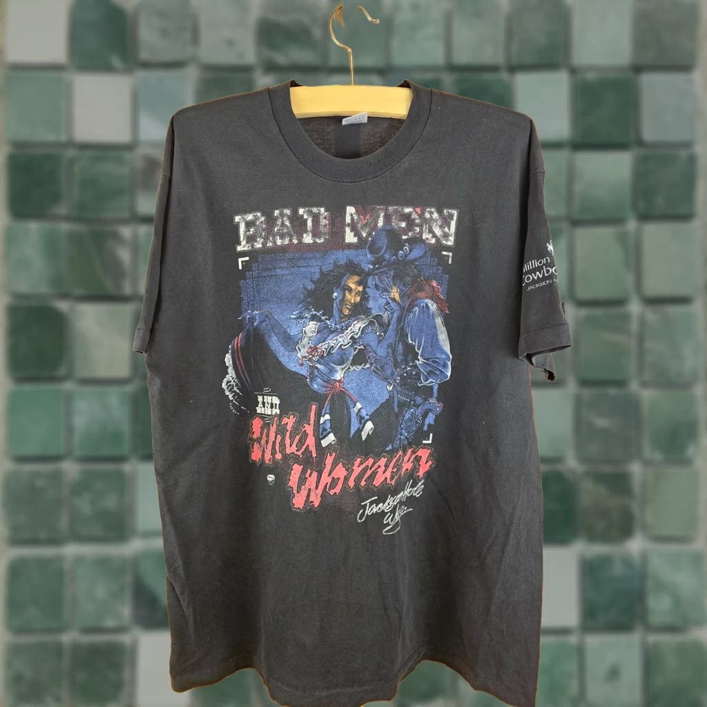 Fruit Of The Loom VINTAGE BAD MEN AND WILD WOMEN SINGLE STITCH COTTON BLACK T-SHIRT SZ XLARGE Size XL / US 12-14 / IT 48-50 - 1 Thumbnail