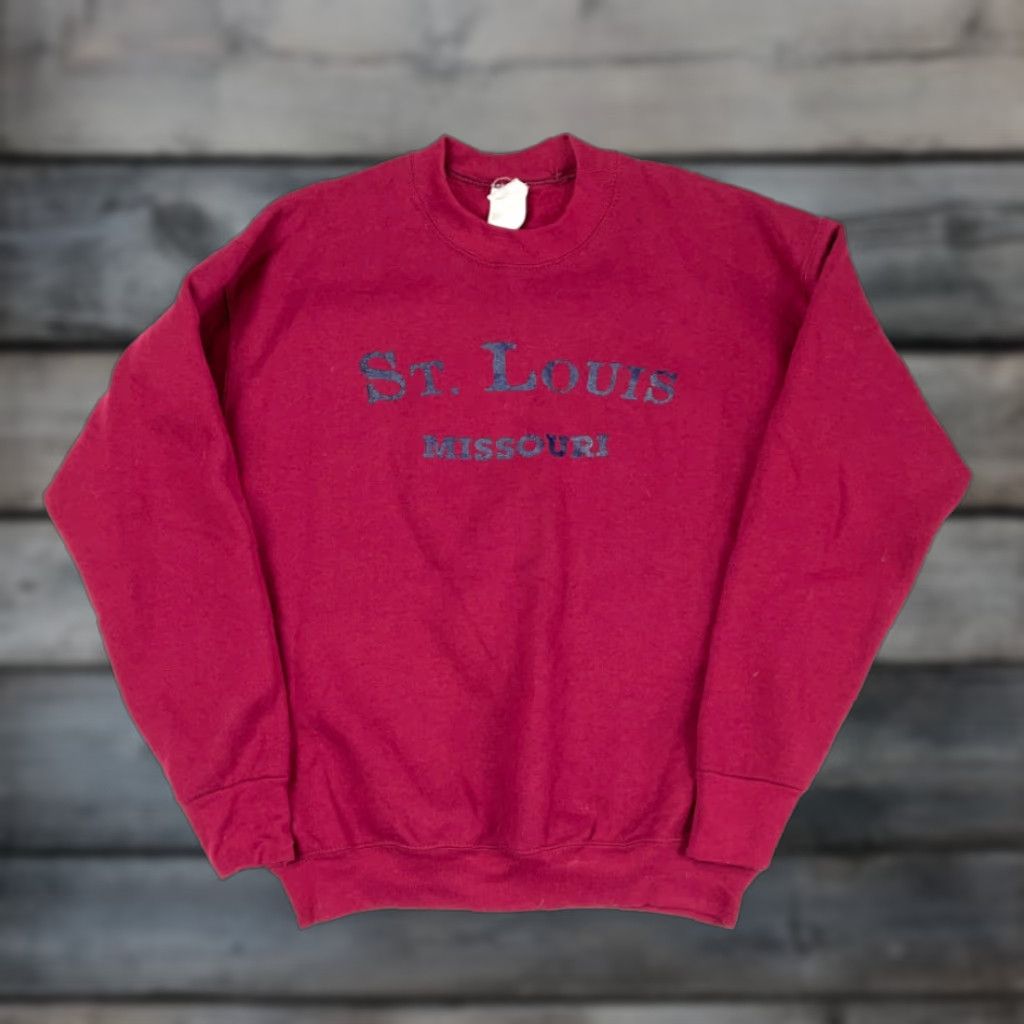 Vintage VINTAGE St. Louis Missouri Graphic Sweatshirt | Pullover | Men | M | Dark Red | 90s Retro USA Made 50/50 | Chest 21.5" | Regular Size US M / EU 48-50 / 2 - 1 Thumbnail