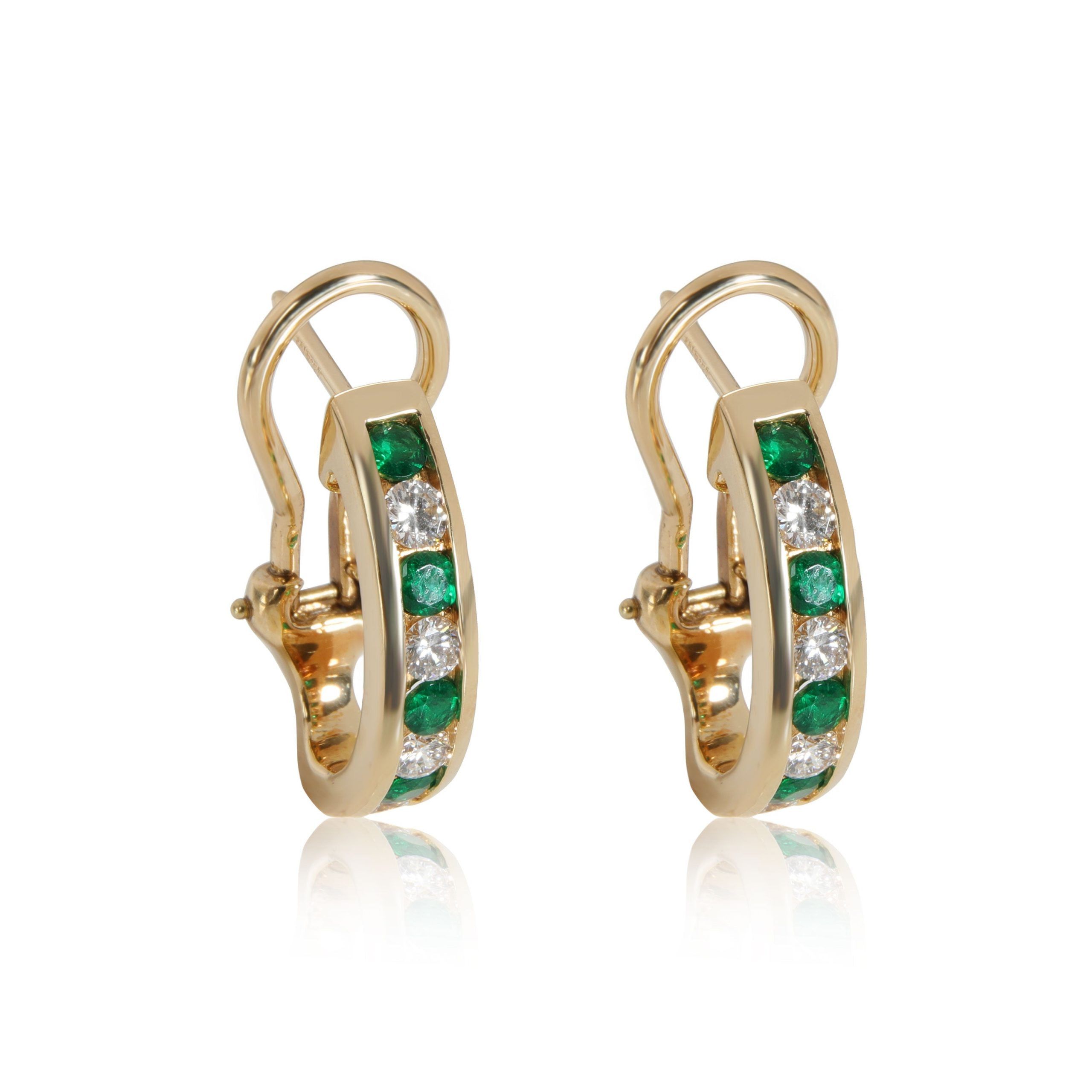 image of Tiffany Co Tiffany & Co. Vintage Emerald Diamond Hoop Earring In 18K Yellow Gold 0.48 Ctw, Women's