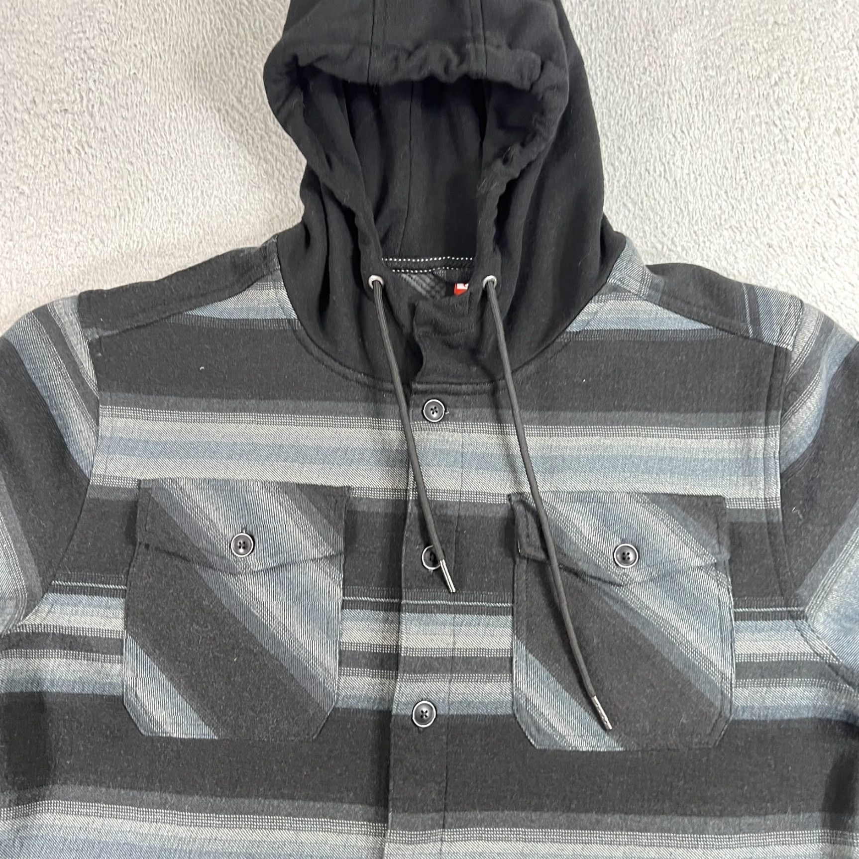 Quiksilver Quicksilver Hoodie Mens M Black Striped Button Jacket Shacket 4 Pocket Multicolor Fleece Sweatshirt Pockets Size US M / EU 48-50 / 2 - 2 Thumbnail
