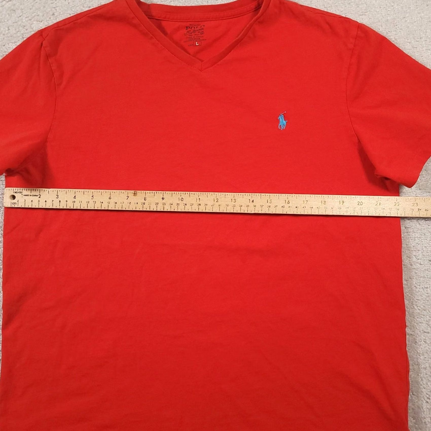 Polo Ralph Lauren Polo Ralph Lauren Shirt Mens Large Red V Neck Cotton T-Shirt Tee Pony Embroidered Blue Pocket? Size US L / EU 52-54 / 3 - 5 Thumbnail