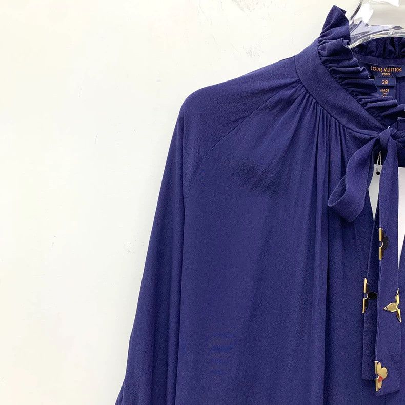 Louis Vuitton Louis Vuitton Dark Blue Mulberry Silk Tie Bow Ruffled Lace Size XS / US 0-2 / IT 36-38 - 3 Thumbnail