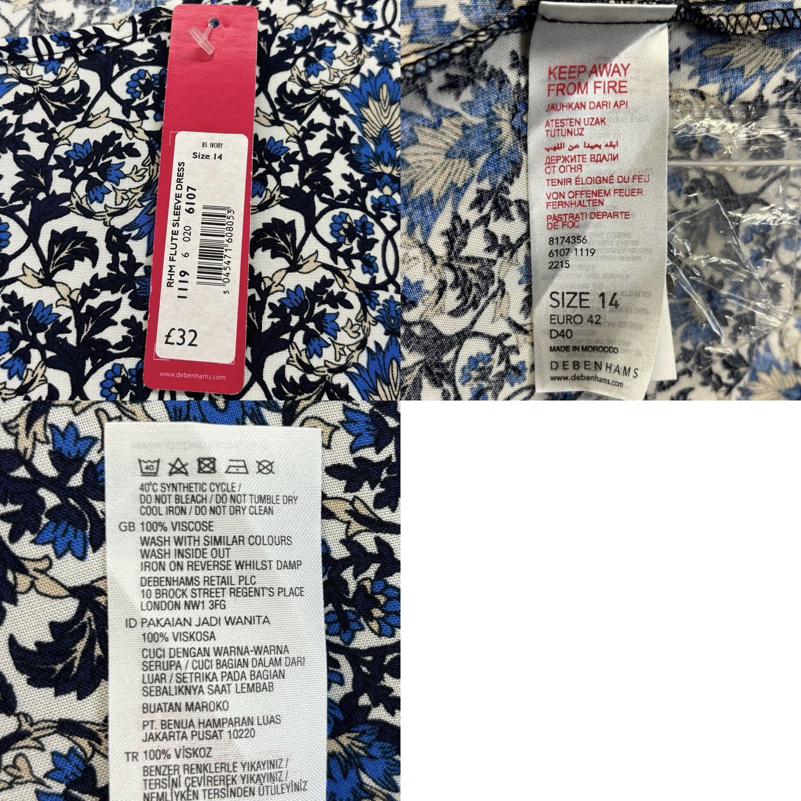 Vintage Red Herring Dress Womens 14 maternity UK14 Flute Sleeve Floral Blue Black Mix New With Tag Size XL / US 12-14 / IT 48-50 - 8 Thumbnail
