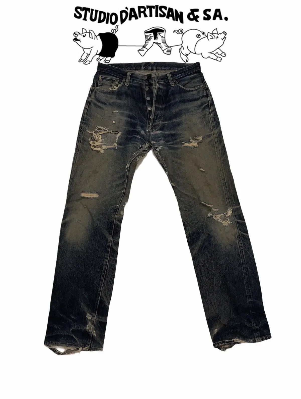 Studio D'Artisan Studio D’Artisan Distressed Selvedge Rare Denim Oz Size US 28 / EU 44 - 1 Thumbnail