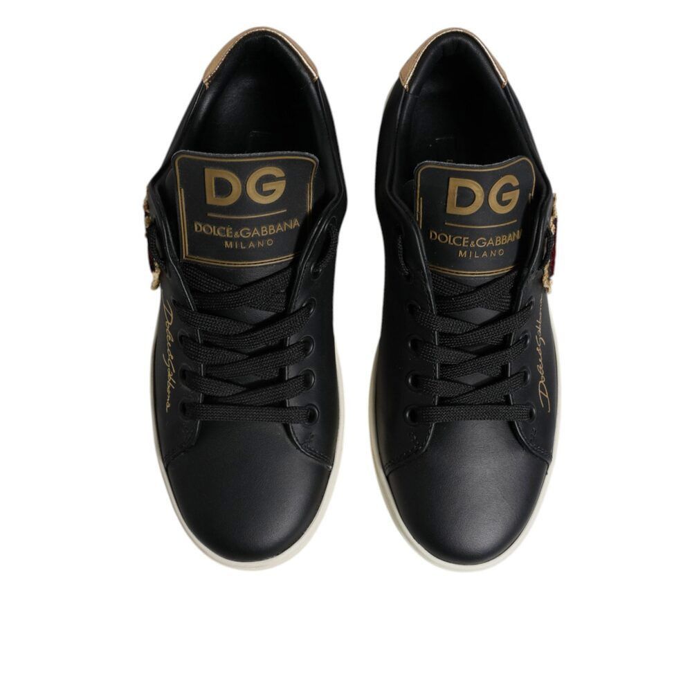 Dolce & Gabbana Dolce & Gabbana Black Leather Gold Red Heart Sneakers Shoes Size US 5 / IT 35 - 3 Thumbnail