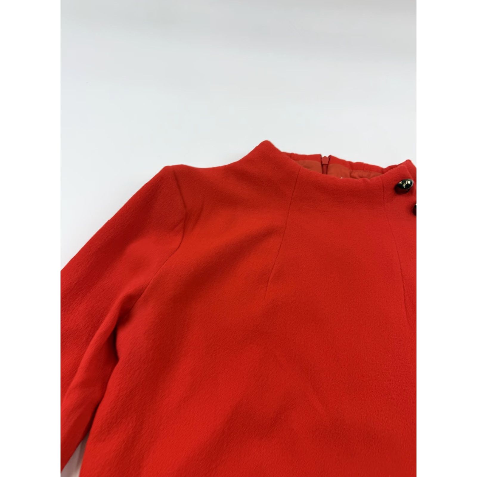 Vintage Goat Dress Womens 8 Red Wool Mock Neck Shift 3/4 Sleeve Button Detail Short Size 30" / US 8 / IT 44 - 6 Thumbnail
