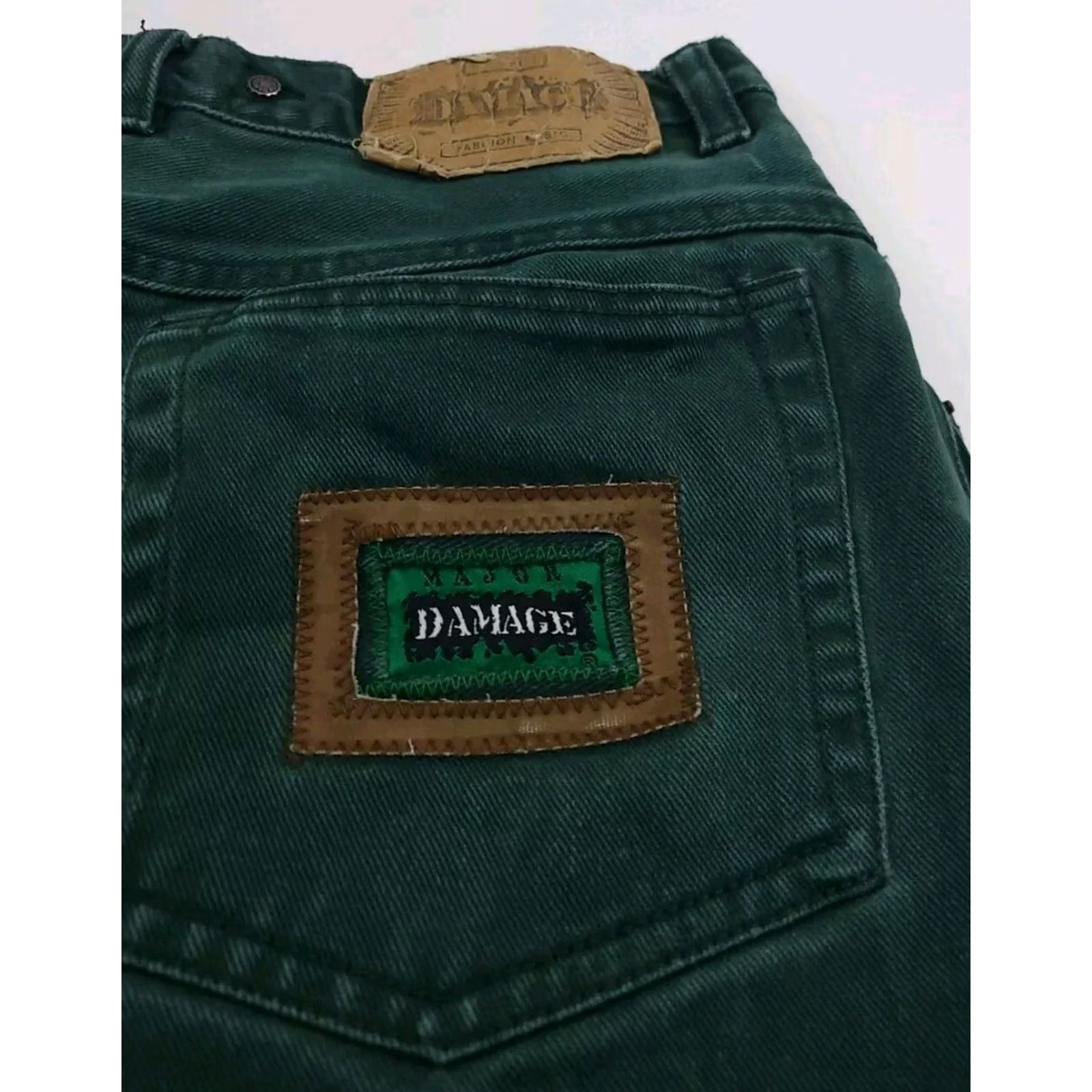 J Brand Vintage Major Damage Denim Jeans Green Brand Vtg 90s Tech Street Wear USA Worn Size US 31 - 8 Thumbnail
