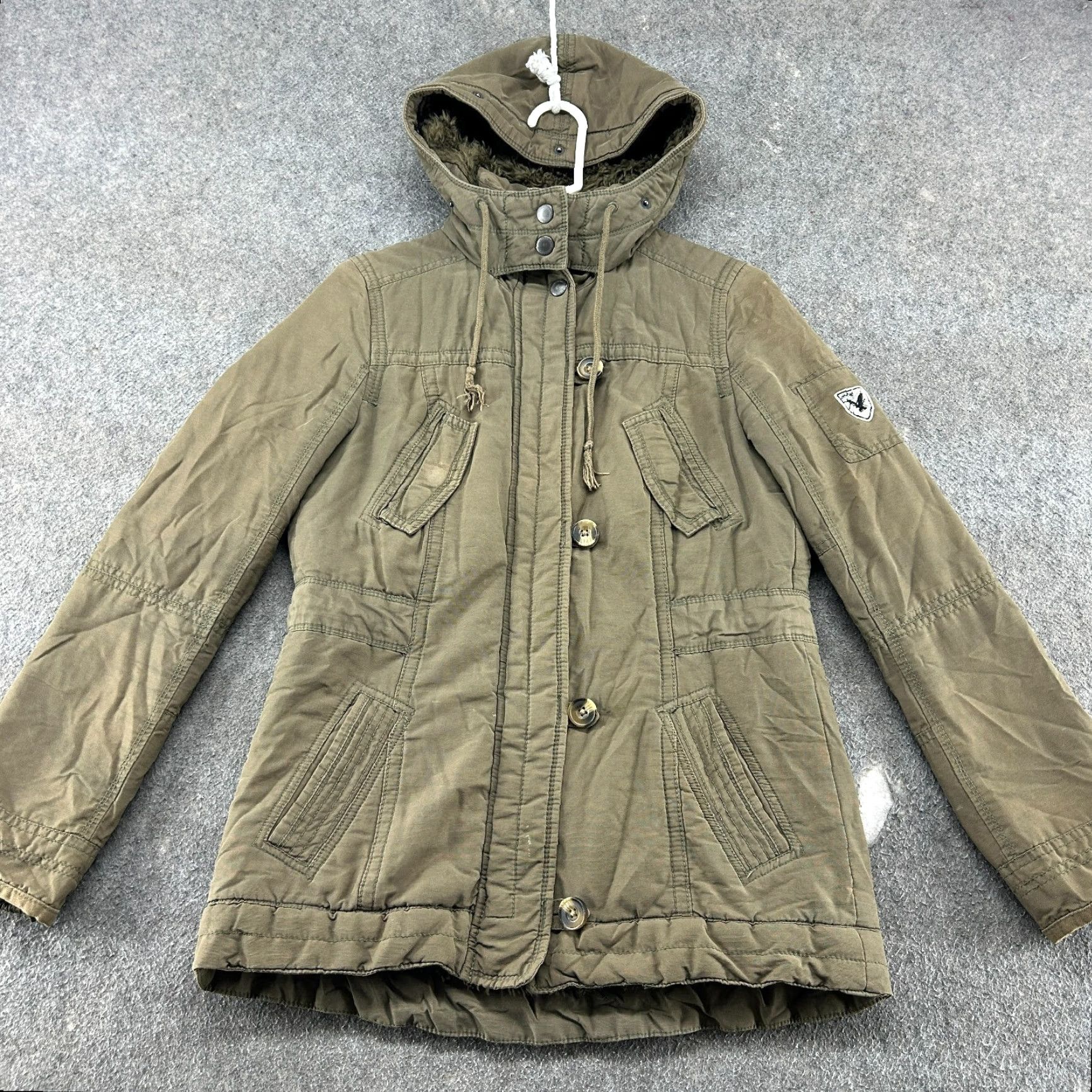 American Eagle Outfitters VINTAGE American Eagle Outfitters Jacket Womens S Parka Hooded Faux Fur Lined Green 90s Classic Casual Winter Size S / US 4 / IT 40 - 2 Thumbnail